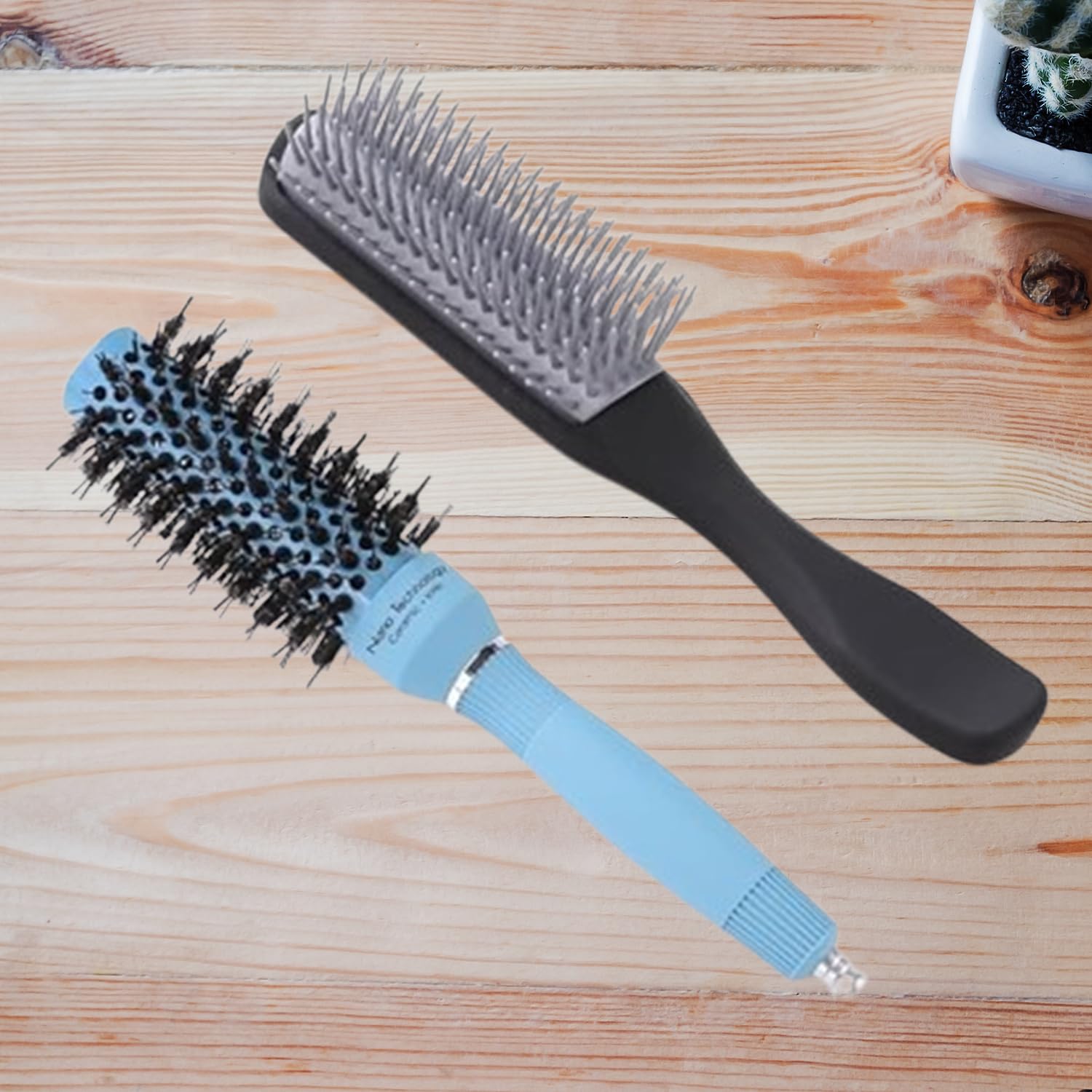 Kuber Industries Hair Brush with Paddle - Detangling & Styling Brush for Women & Men - Soft Bristles for All Hair Types (TGX5232-C19BLK, Ice Blue & Black) - Perfect for Daily Hair Care, Salon Styling & Travel