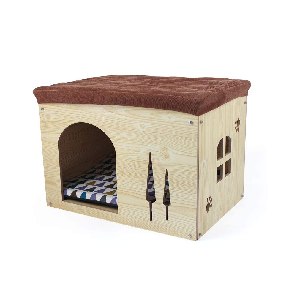 SONGWAY Wooden Cat House for Indoor Cats - Cozy Pet Cave with Cushioned Mat, Multi-Functional Cat Condo & Ottoman Stool - Perfect Cat Bed & Storage Cube for Small Dogs - Ideal for Living Rooms, Bedrooms & Pet Play Areas