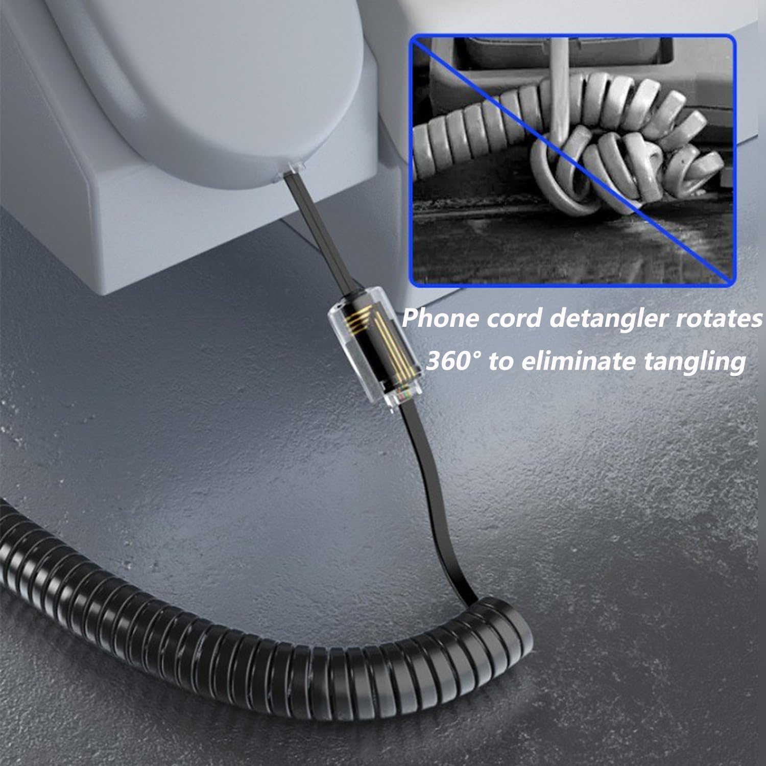 Lativu 2-Pack 360° Rotating Phone Cord Detangler for Desk & Landline Phones - Anti-Tangle Swivel Cord Organizer for Home & Office Use