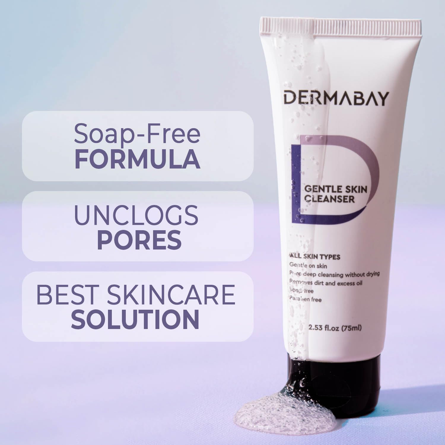 Dermabay Gentle Face Wash for Acne Prone & Sensitive Skin - Soap Free Deep Cleansing Facial Cleanser for Men & Women - Non Drying Formula for Dry & Oily Skin - 75ml Travel Size - Perfect for Daily Skincare Routine & Travel Essentials