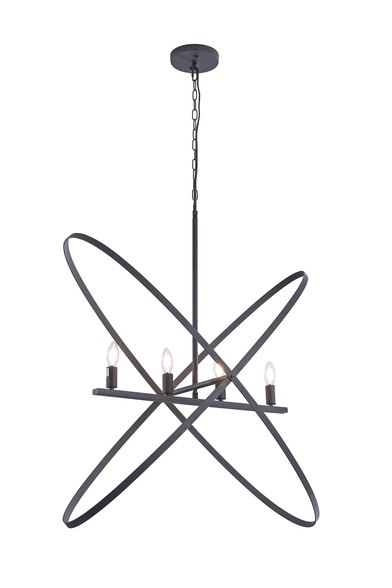 29L x 15W x 37.5H 4-LED Matte Black Atom Brass Metal Pendant Light - Modern Industrial Ceiling Fixture for Dining Room, Kitchen Island & Living Room