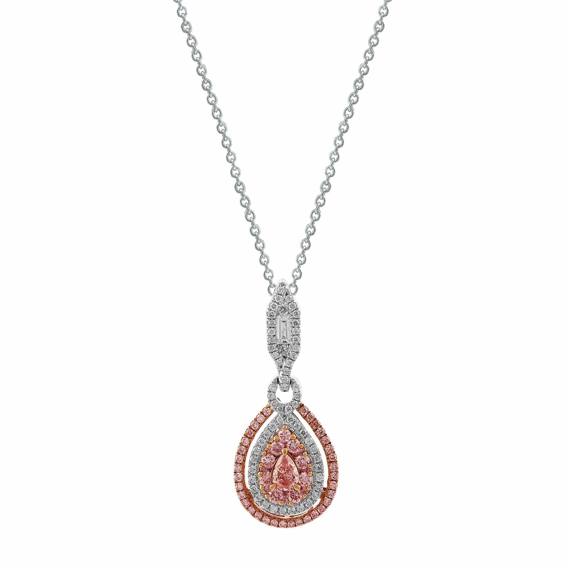 18K White Rose Gold Pink Pear Shape Diamond Necklace for Women - Elegant Bridal Jewelry, Anniversary Gift & Special Occasion Present