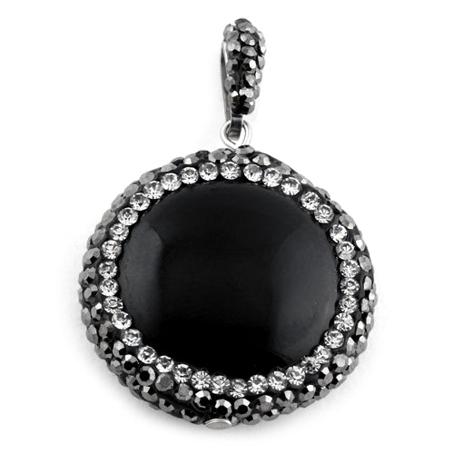 Stainless Steel Black Round Stone CZ Pendant Necklace for Women - Elegant Jewelry Gift for Birthday, Anniversary & Special Occasions