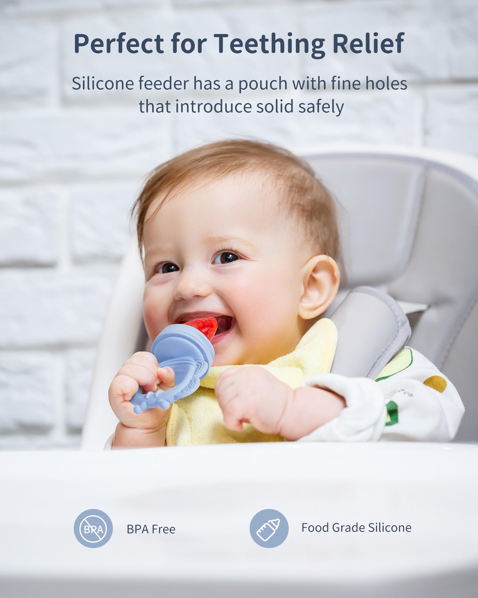 Organic Silicone Baby Fruit Feeder (2 Pack) with Freezer Nibble Tray - BPA Free Teething Relief for Infants 3+ Months - Safe Self Feeding & Breastmilk Popsicle Molds - Dishwasher Safe - Perfect for Teething Pain Relief & Introducing Solid Foods