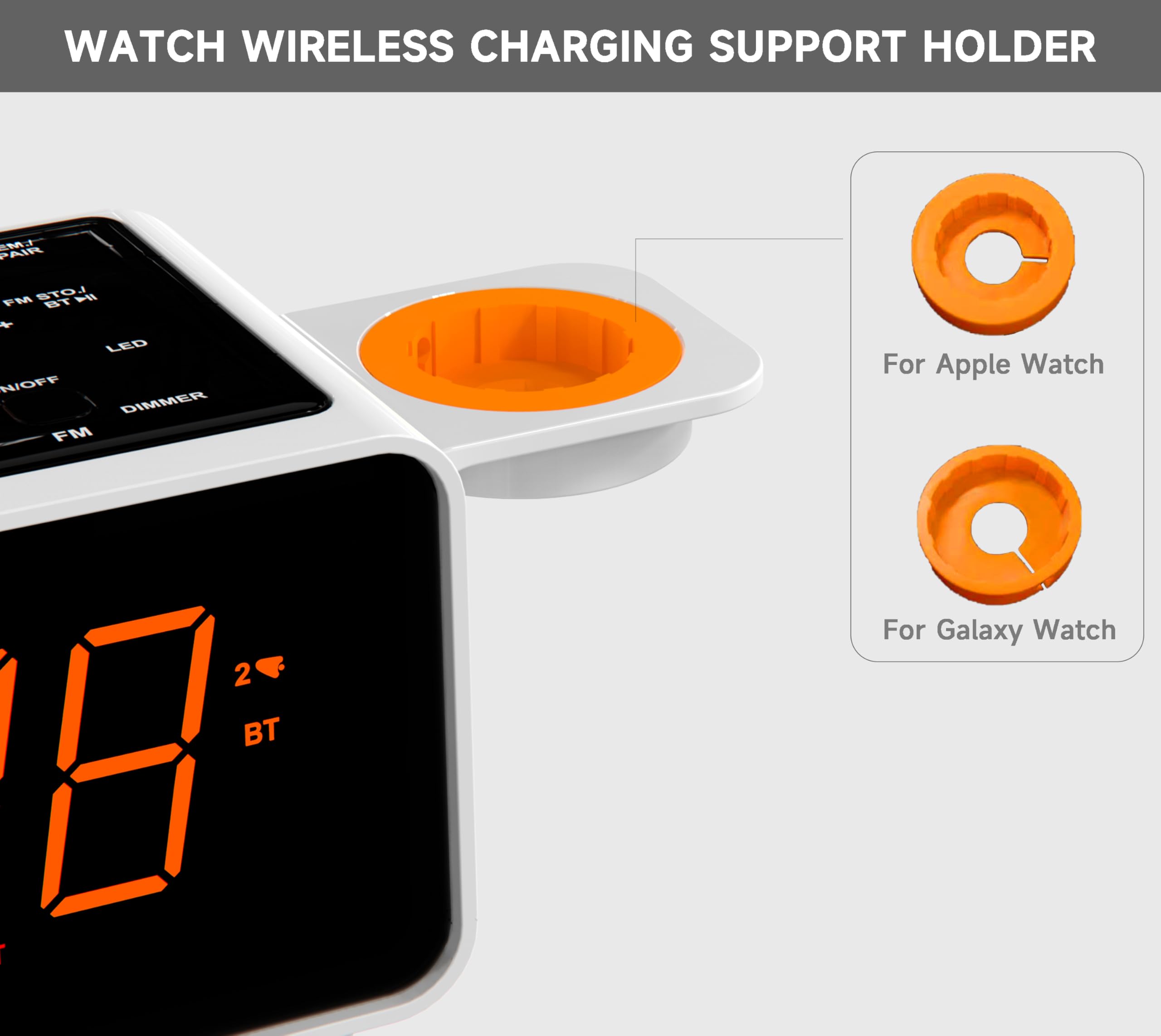 Wireless Dual Charging Alarm Clock with Bluetooth Speaker, FM Radio, 2 USB Ports, Dual Alarm, Night Light, Dimmer Control & 1.4