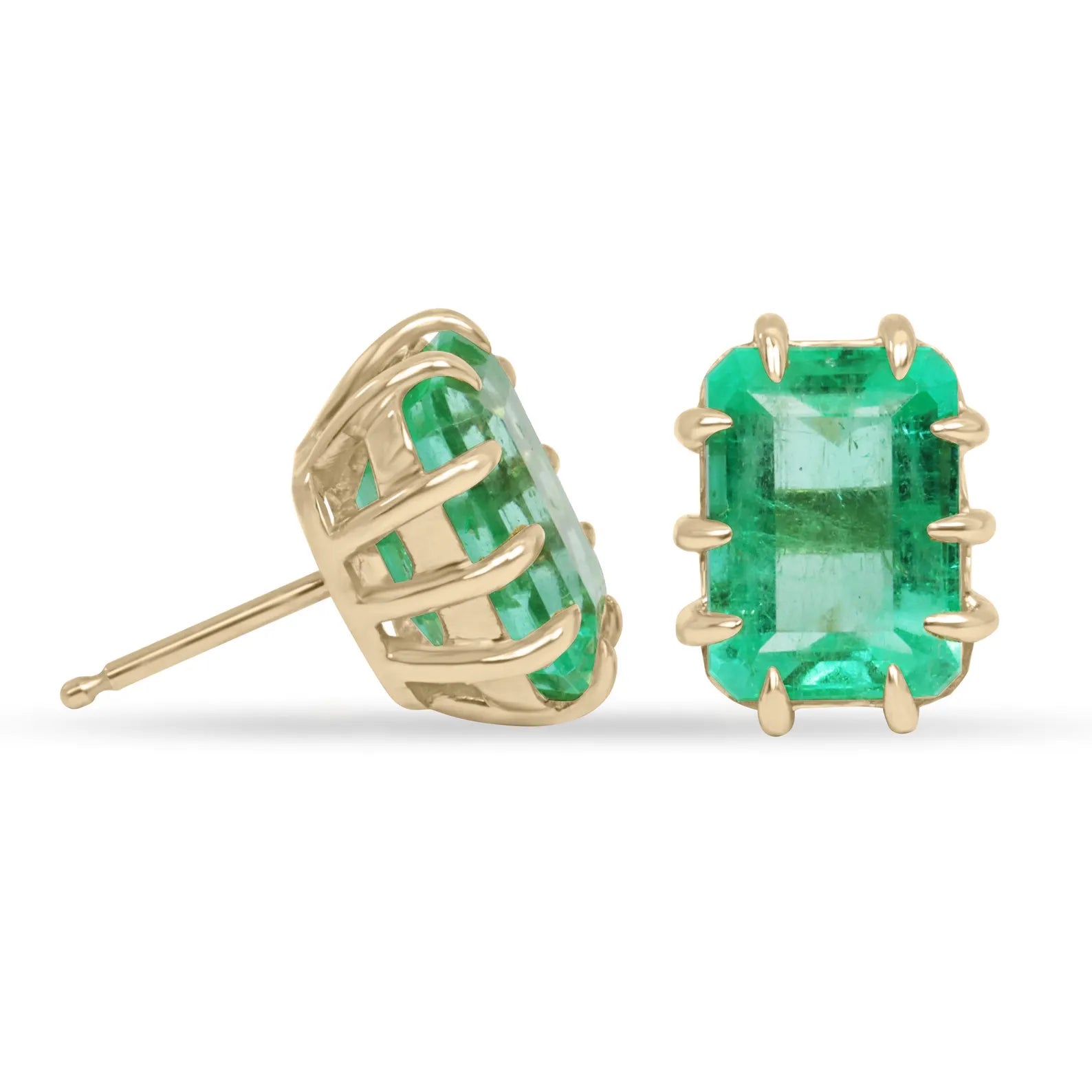 6.24tcw Colombian Emerald Multi-Prong 18K Gold Statement Stud Earrings for Women - Elegant Jewelry for Parties, Weddings & Special Occasions