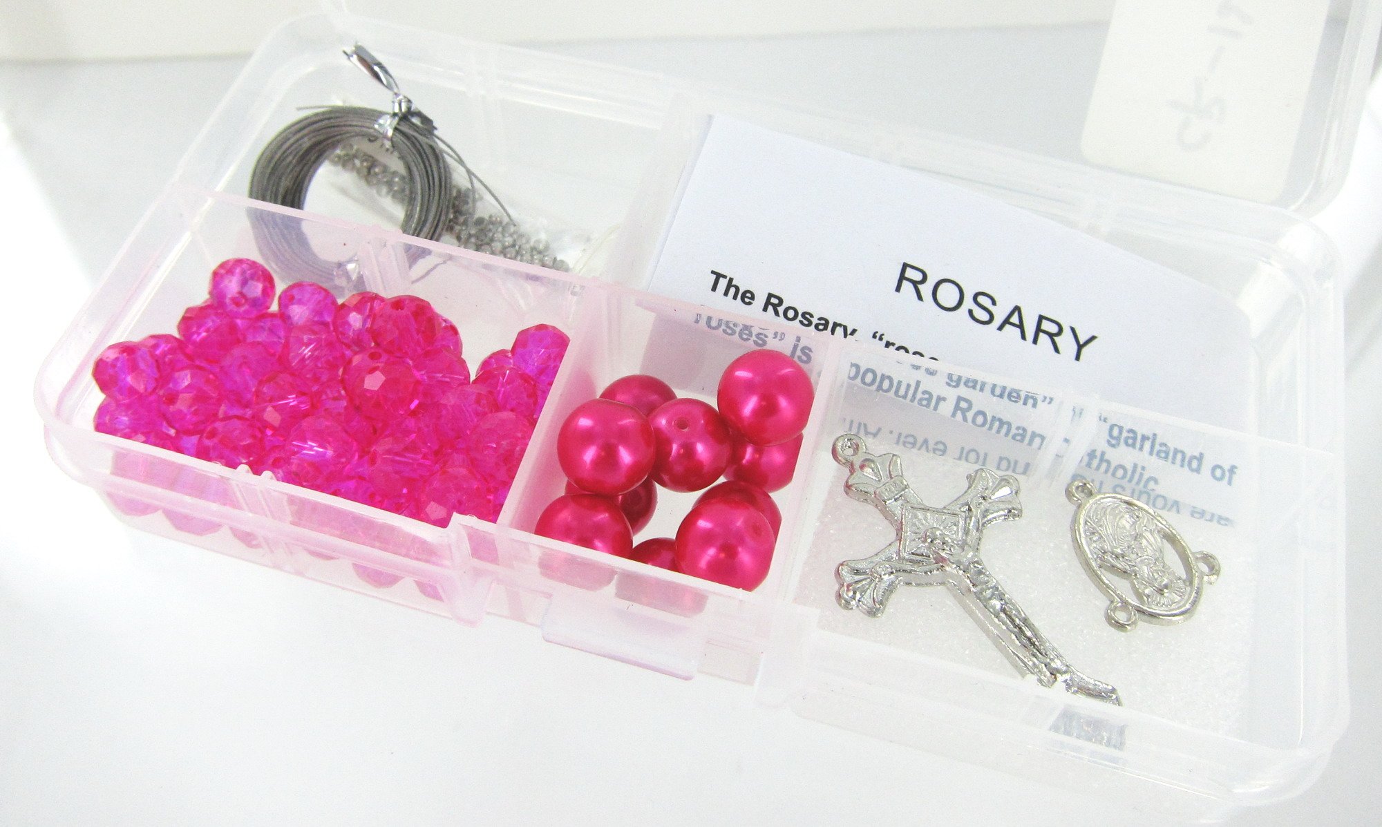 Linpeng Hot Pink Crystal Bead Box Rosary Necklace Kit - DIY Jewelry Making Supplies for Necklace Bracelet Crafting - Perfect Gift for Beaders & Jewelry Makers - Fuchsia Bead Set (1 Pack, CR-1213) - Great for Home DIY Projects, Party Favors, and Creative Gifts
