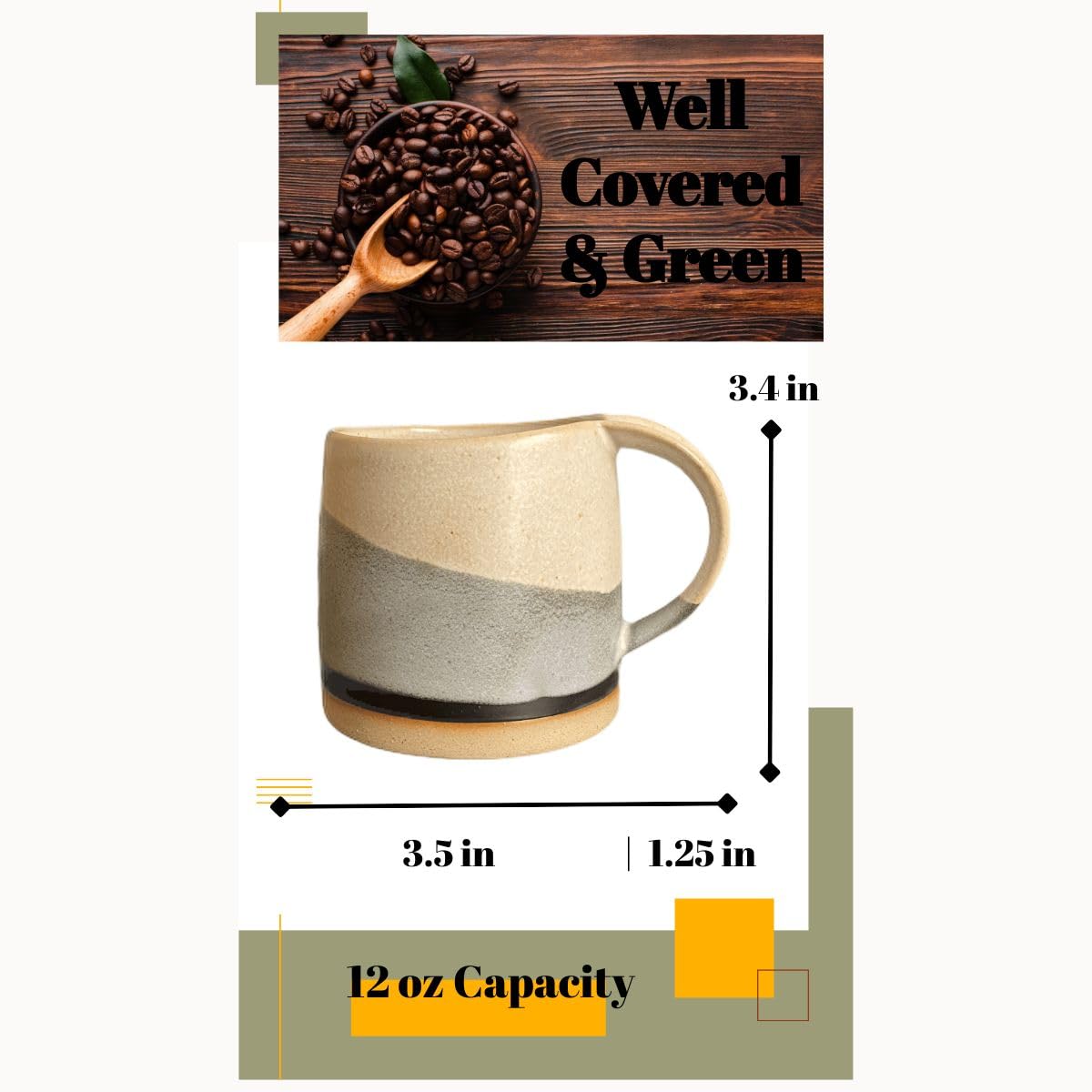 Vintage Japanese Style Ceramic Coffee Mug Set - 2 Pack 12oz Stoneware Cappuccino & Matcha Cups - White Glazed Tea & Coffee Mugs for Home, Office, Gift Giving - Eco-Friendly Durable Dishwasher Safe