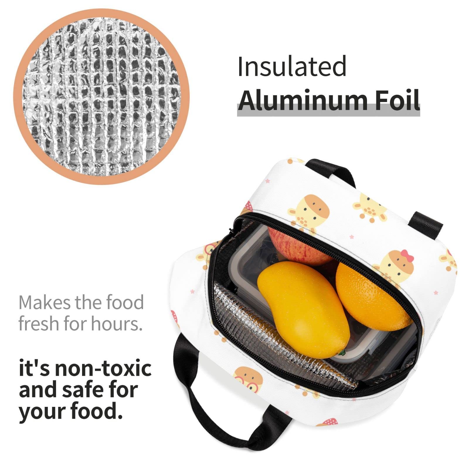Insulated Giraffe Lunch Box for Adults - Reusable Thermal Lunch Bag for Office, School, Camping, Hiking & Travel - Leakproof Cooler Tote for Picnics, Beach Outings & Daily Commute
