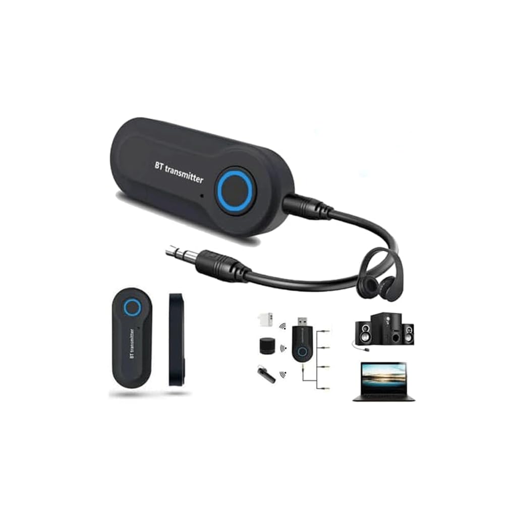 Wireless Bluetooth 5.0 Transmitter for TV, Car, Airplane - Portable Stereo Audio Adapter with 3.5mm & RCA Connections - Compatible with Headphones, Speakers, Home Theater Systems | Perfect for Travel, Gaming & Home Entertainment