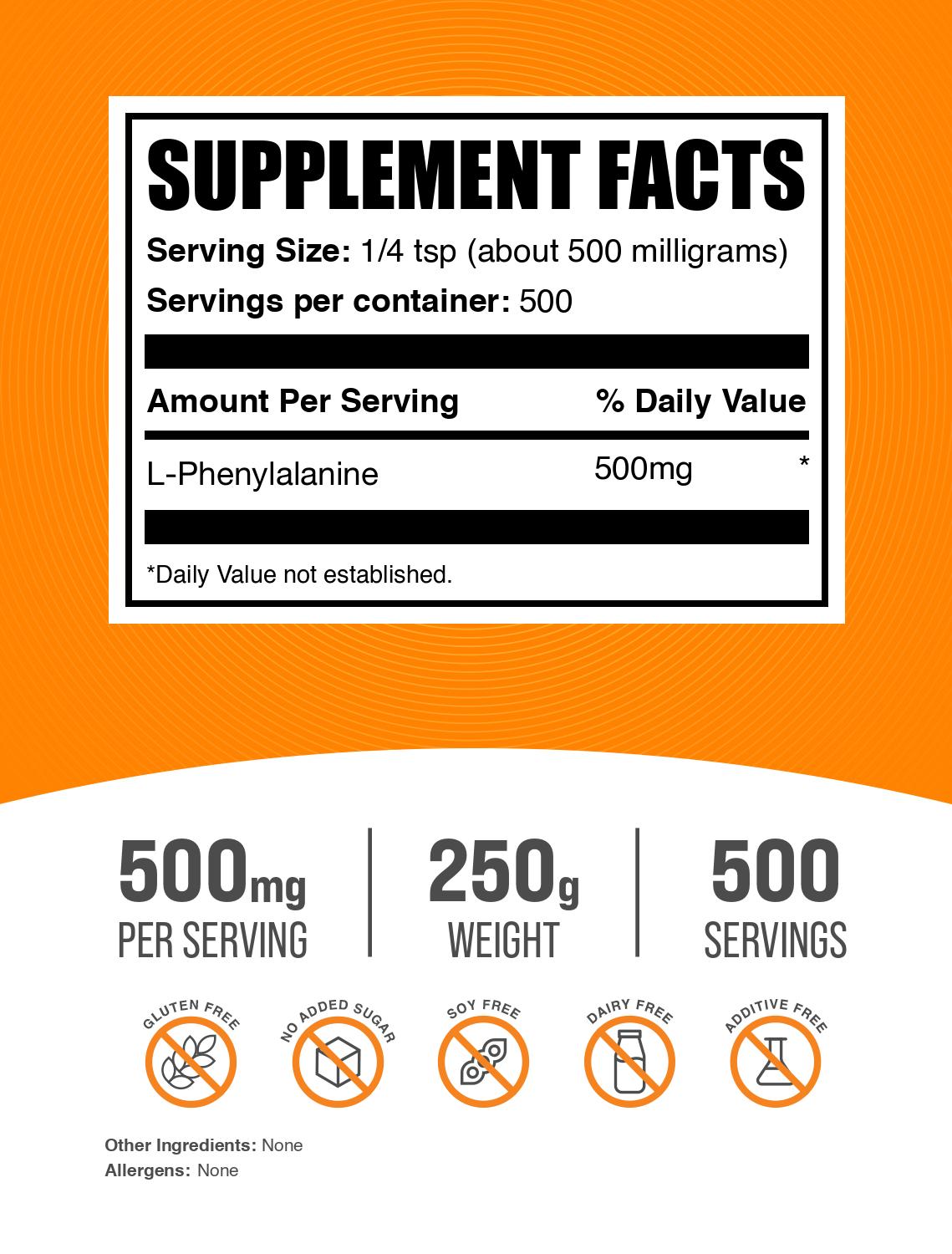 Premium L-Phenylalanine Powder 500g - Pure Amino Acid Supplement for Mood & Focus - Supports Brain Health & Energy - Ideal for Fitness, Workout & Daily Wellness