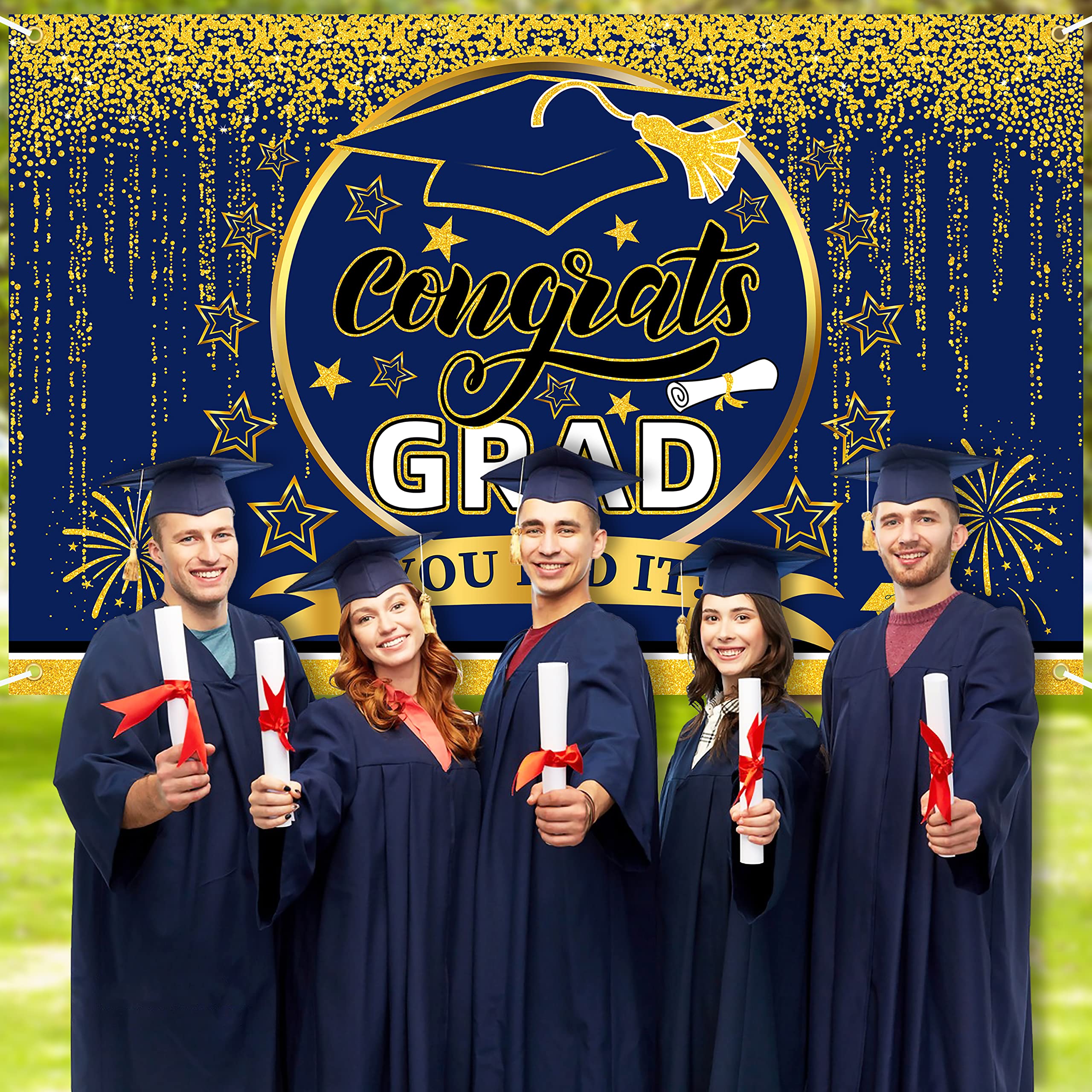 Class of 2025 Graduation Banner - Blue & Gold Backdrop for Graduation Party Decorations, Photography Background & Congratulations Signs | Perfect for Graduation Ceremonies, Photo Booths & School Celebrations