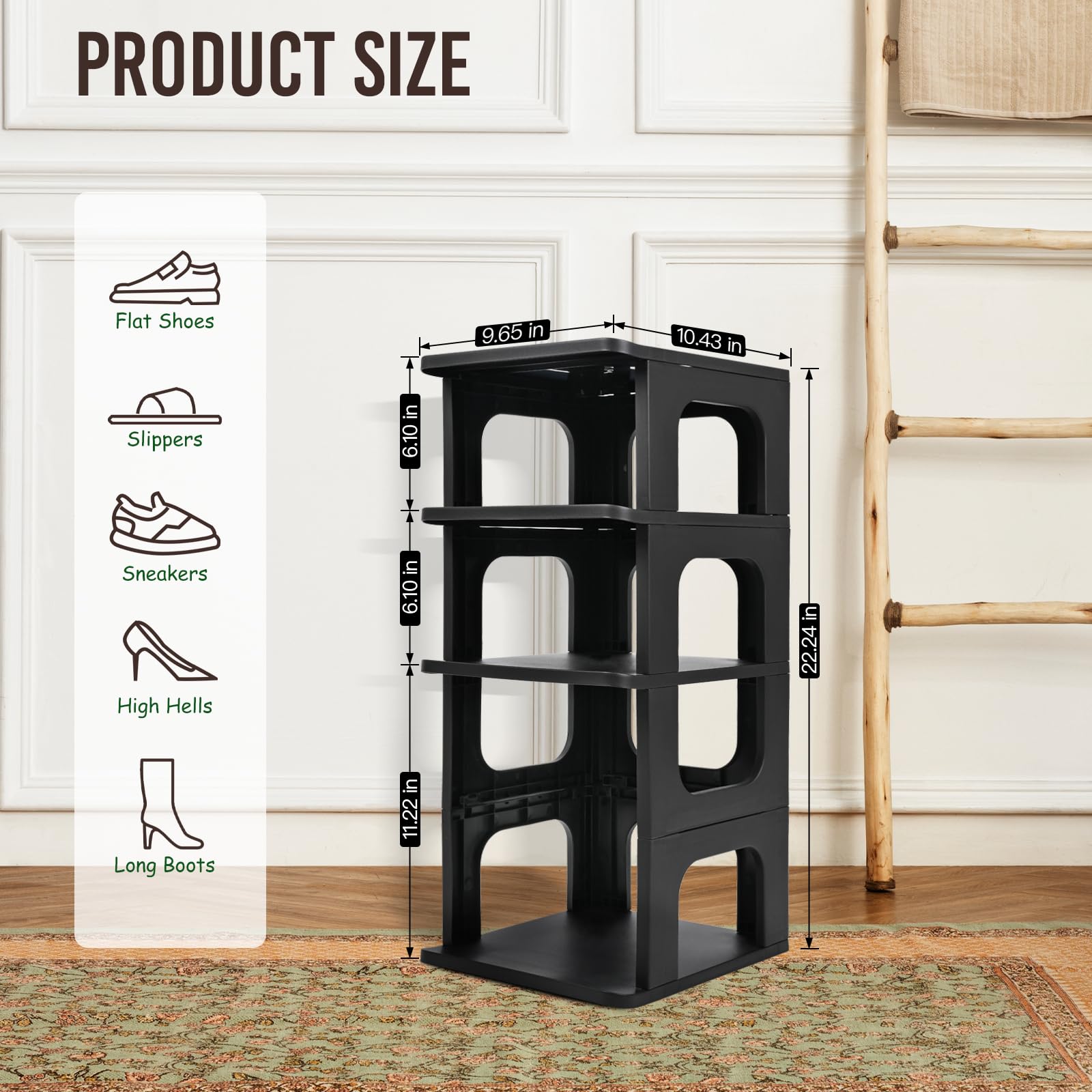 TRZZ 4-Tier Vertical Shoe Rack Organizer - Space Saving Stackable Shoe Storage with Removable Dividers for Closet, Entryway & Small Spaces - Perfect for Apartments, Dorms & Tight Areas (Black)