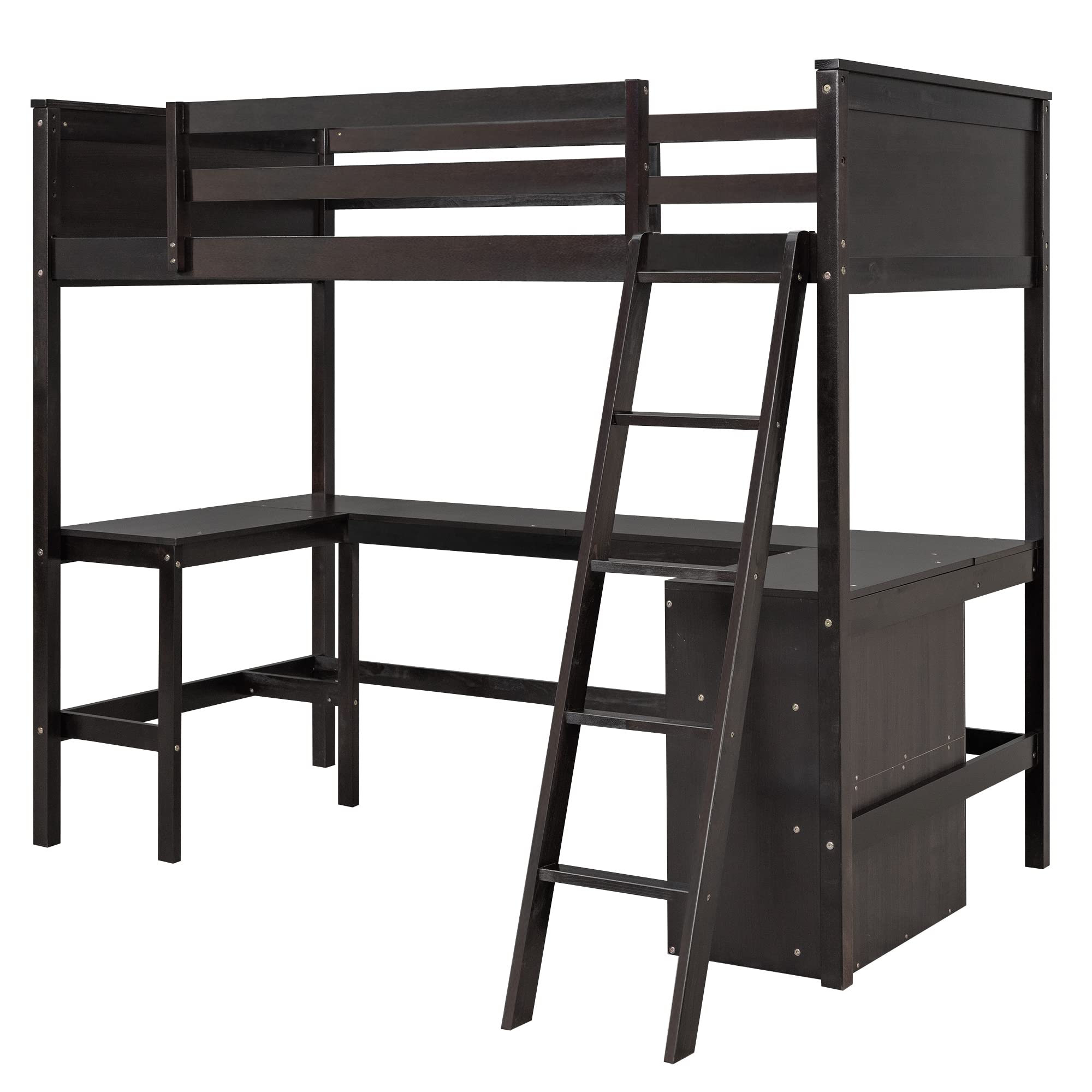 SOFTSEA Twin Loft Bed with Desk & Storage - Wooden Bunk Bed Frame with Shelves for Kids, Teens, Boys & Girls - Perfect for Dorm Rooms, Small Spaces & Bedroom Organization - Espresso Finish