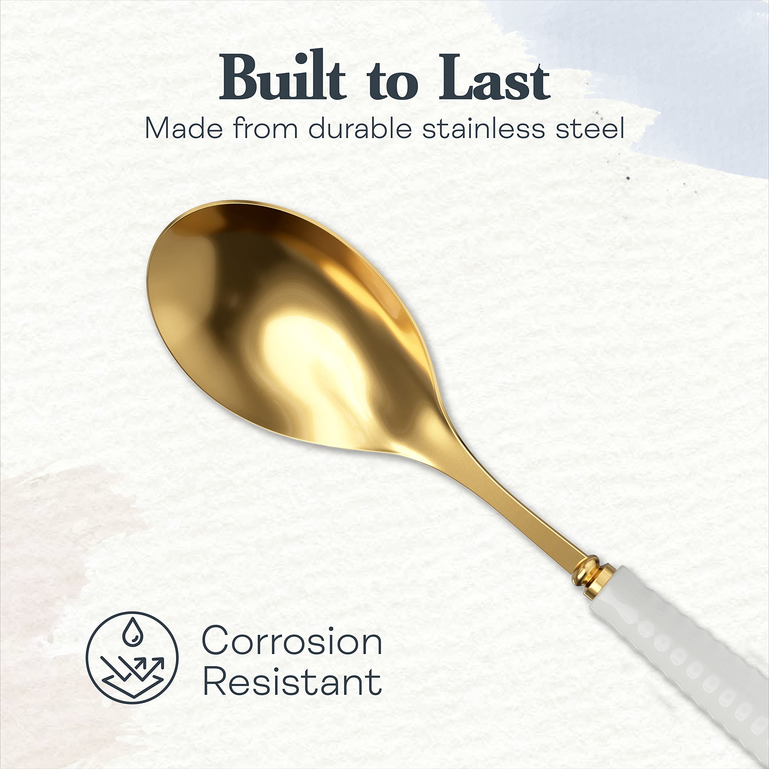 Sophie Conran Gold Serving Spoon 10 Inch - Elegant Ceramic Handle Pasta Spoon for Casseroles, Salads & Entertaining - Perfect for Dinner Parties, Holiday Meals & Formal Dining