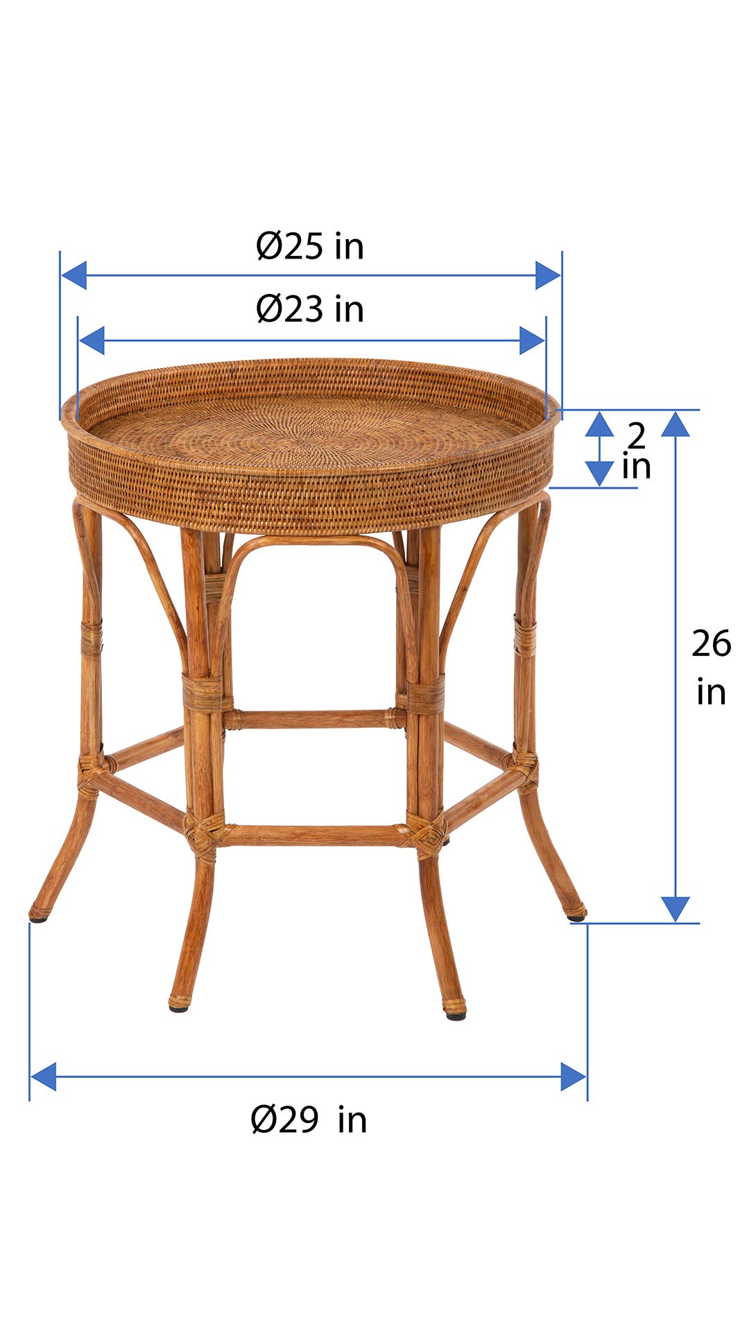 Kouboo La Jolla Rattan Round Side Table and End Table, Honey Brown - Perfect for Patio, Living Room, and Outdoor Furniture Decor