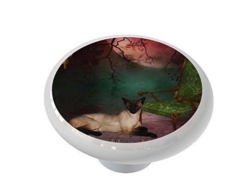 Hand-Painted Siamese Cat Ceramic Drawer Knob - Vintage Style Cabinet Pull for Kitchen & Bathroom - Perfect for Home Decor & DIY Furniture Upgrade