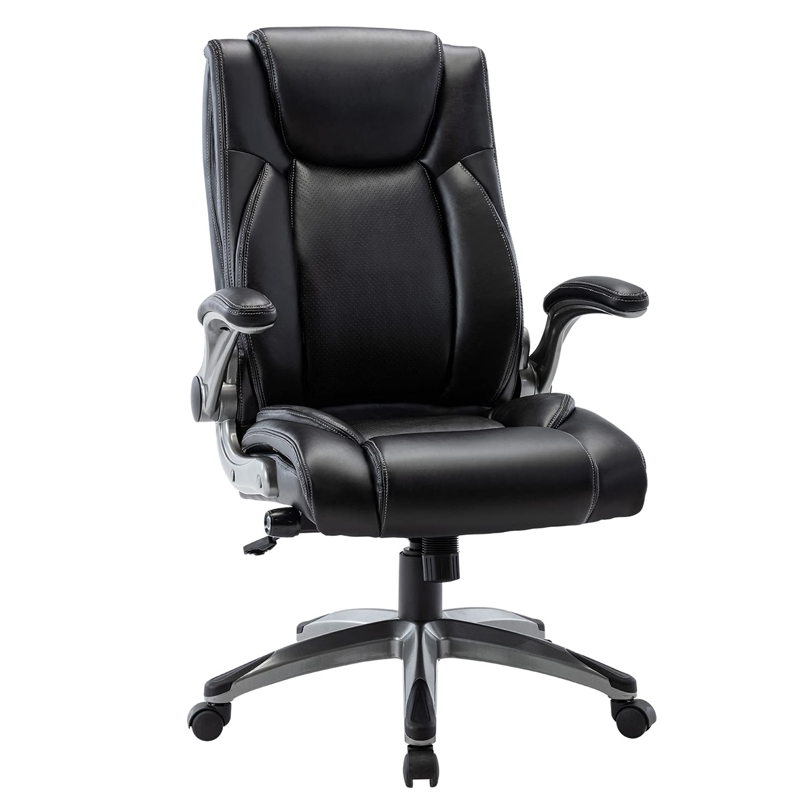 COLAMY Ergonomic High Back Office Chair with Flip-Up Arms - Adjustable Executive Desk Chair with Built-in Lumbar Support - Bonded Leather Computer Chair for Home, School & Office - Perfect for Long Work Hours, Gaming & Remote Work