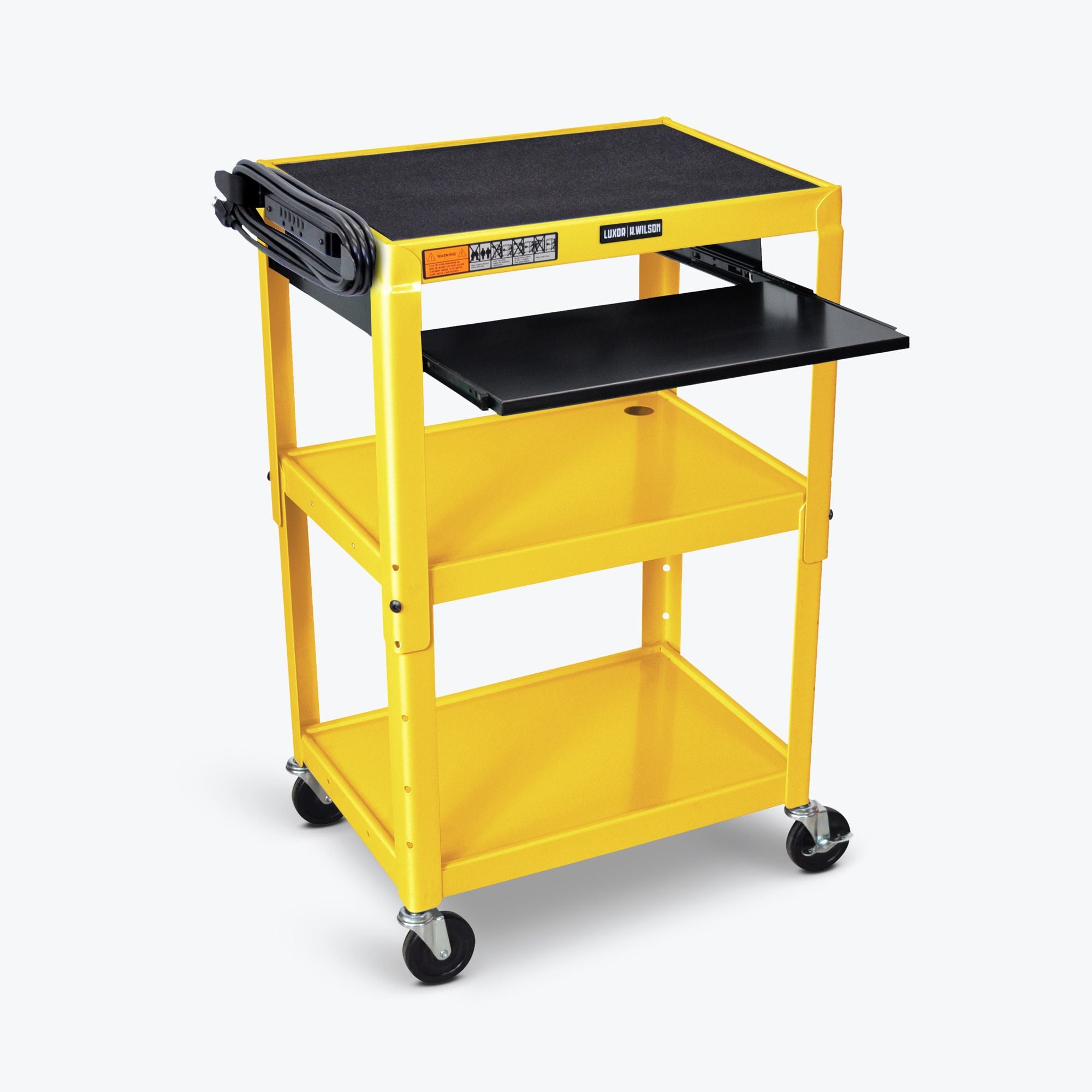 Adjustable Height Steel AV Cart with Pullout Tray - Mobile Media Stand for Classroom, Conference Room & Home Theater Organization