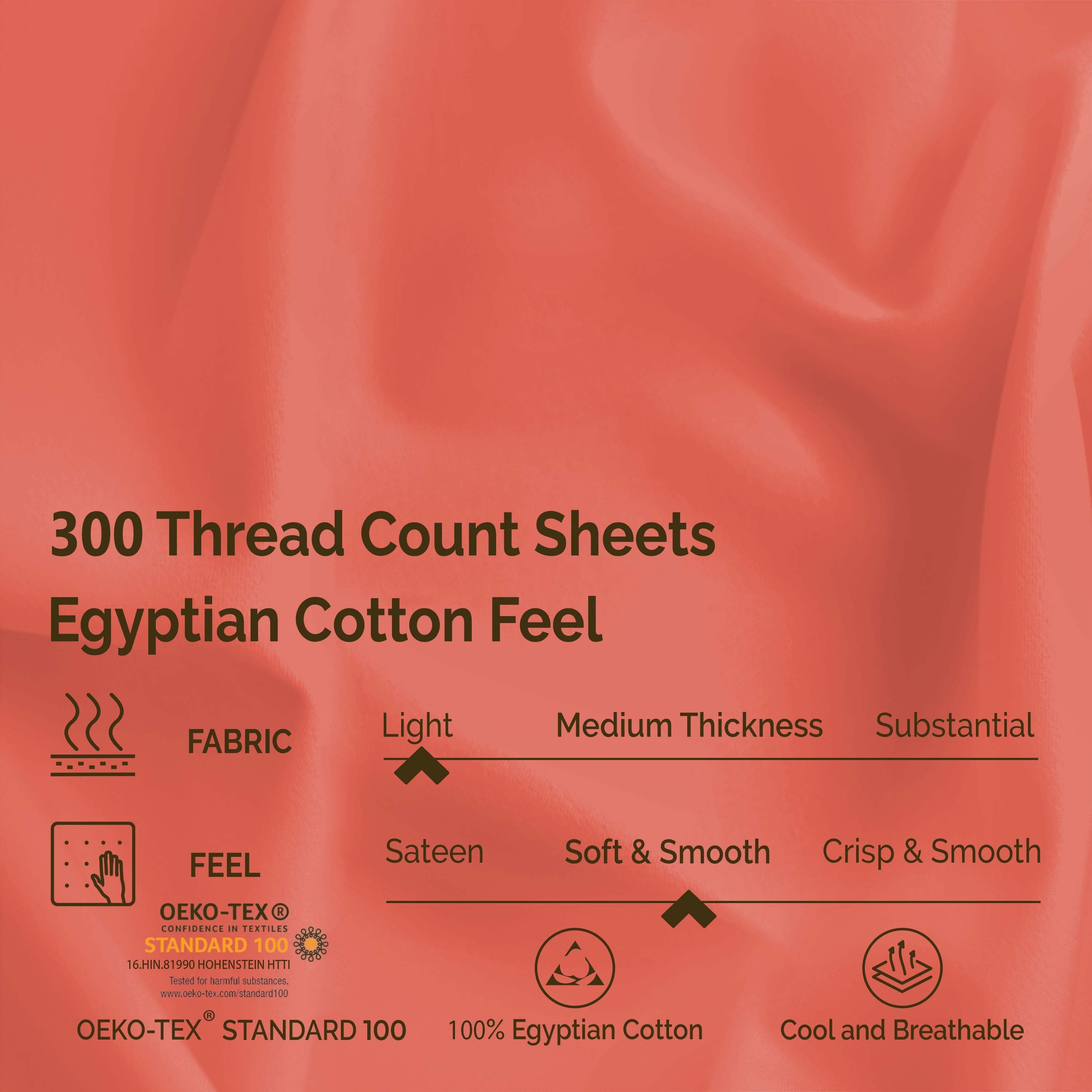 Premium 100% Egyptian Cotton 300 Thread Count Bed Sheet Set - Queen Size, 4-Piece (Flat Sheet, Fitted Sheet, 2 Pillowcases) - Soft, Breathable & Wrinkle-Resistant for Ultimate Comfort - Perfect for Luxury Hotels, Master Bedrooms & Guest Rooms