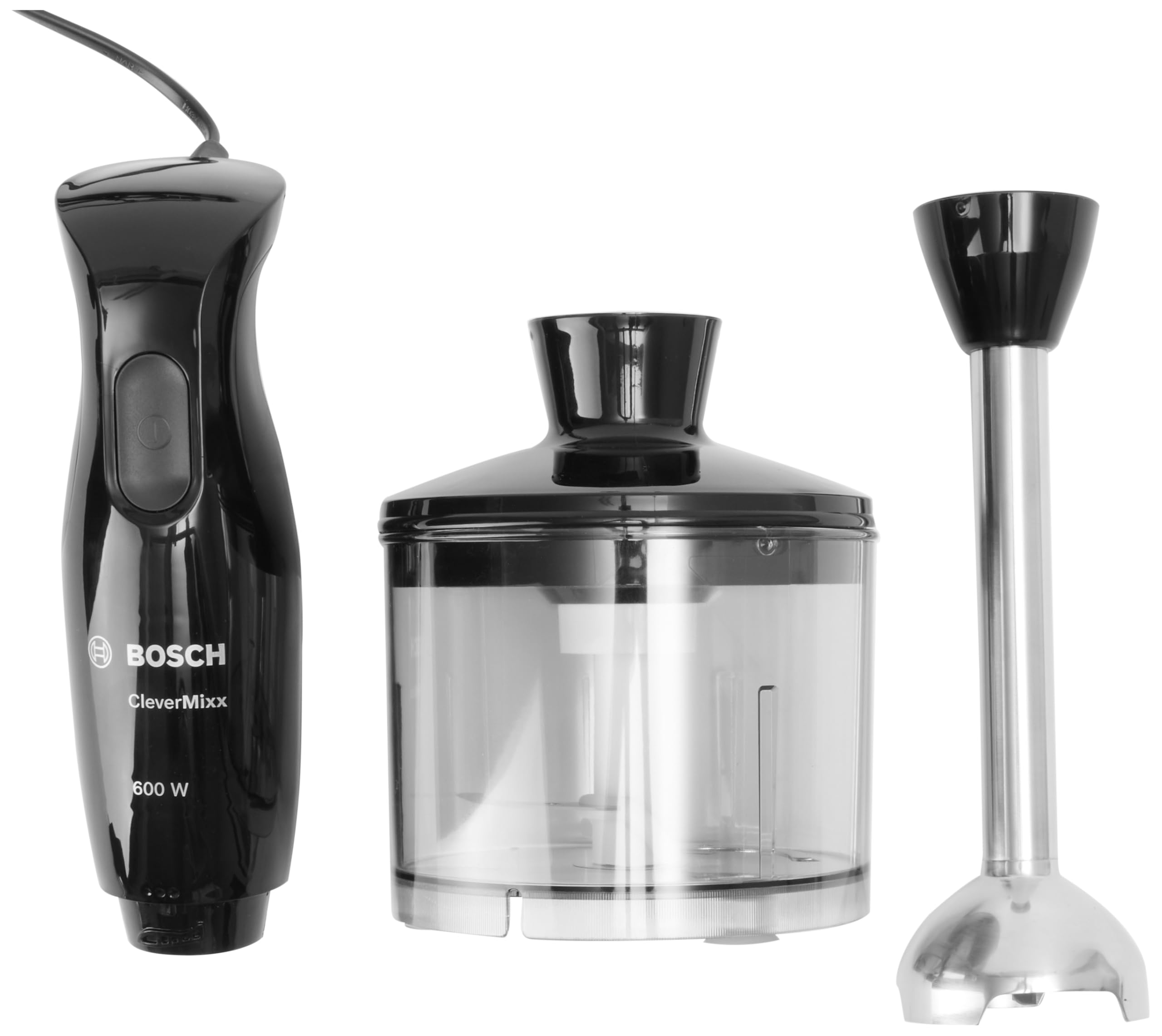 Bosch MSM2610B 600W Hand Blender with 4 Blades - Black/Grey - Powerful Immersion Blender for Smoothies, Soups & Food Prep - Includes Chopper Attachment - Perfect for Kitchen, Camping & Small Spaces