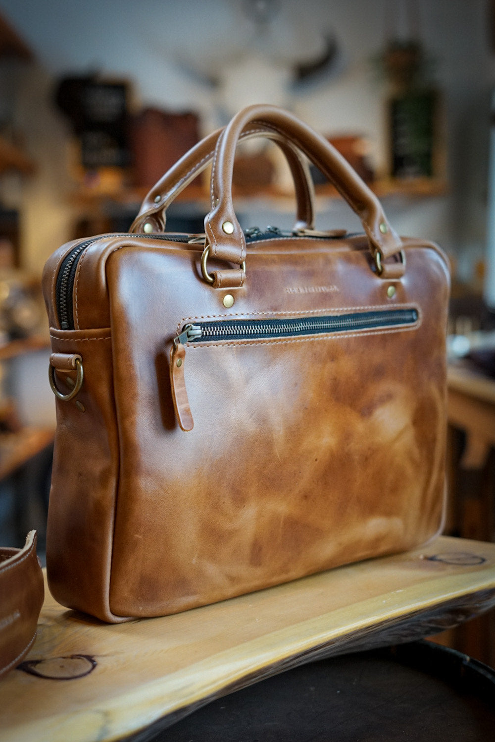 Premium Leather Work Bag for Professionals - Horween Chestnut Tan Briefcase - Ideal for Office, Business Travel & Daily Commute