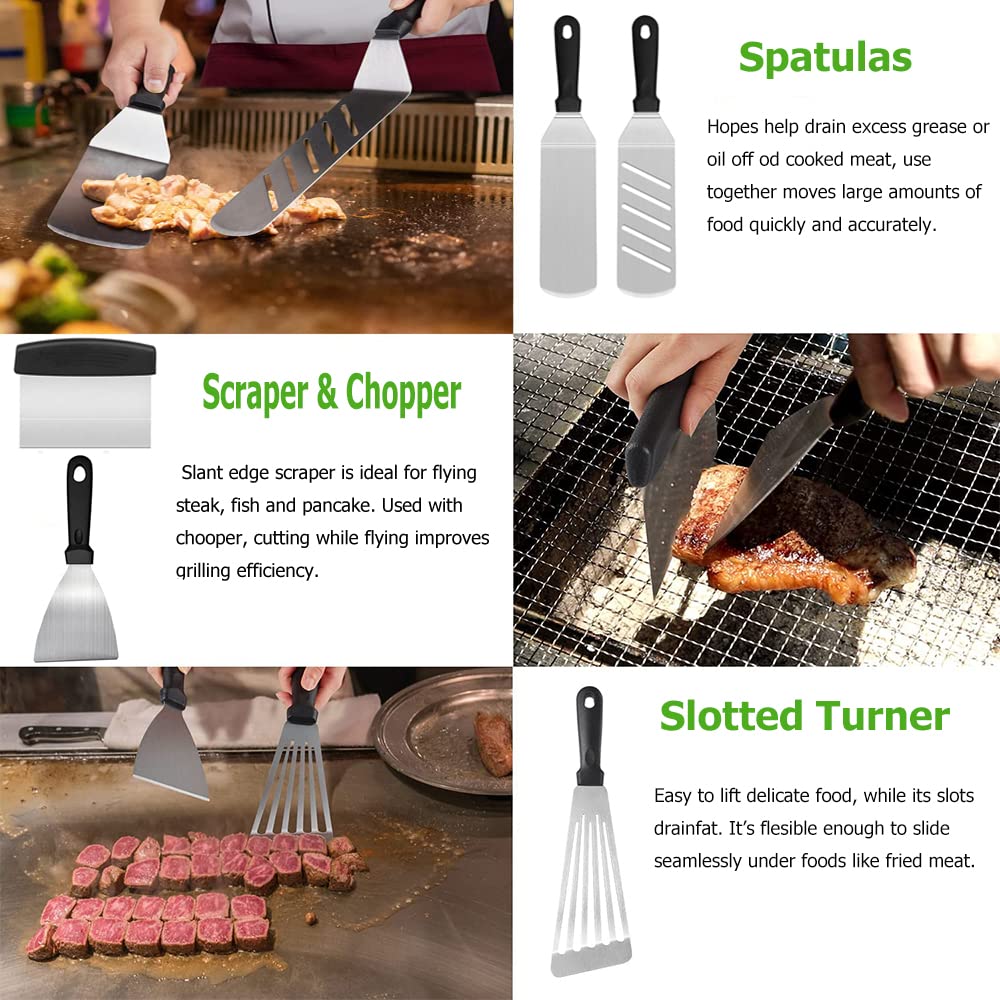 131-Piece Stainless Steel Griddle Accessories Kit - BBQ Grill Tools Set with Spatulas & Storage Bag for Blackstone, Camping, Outdoor Cooking - Perfect for Men & Women
