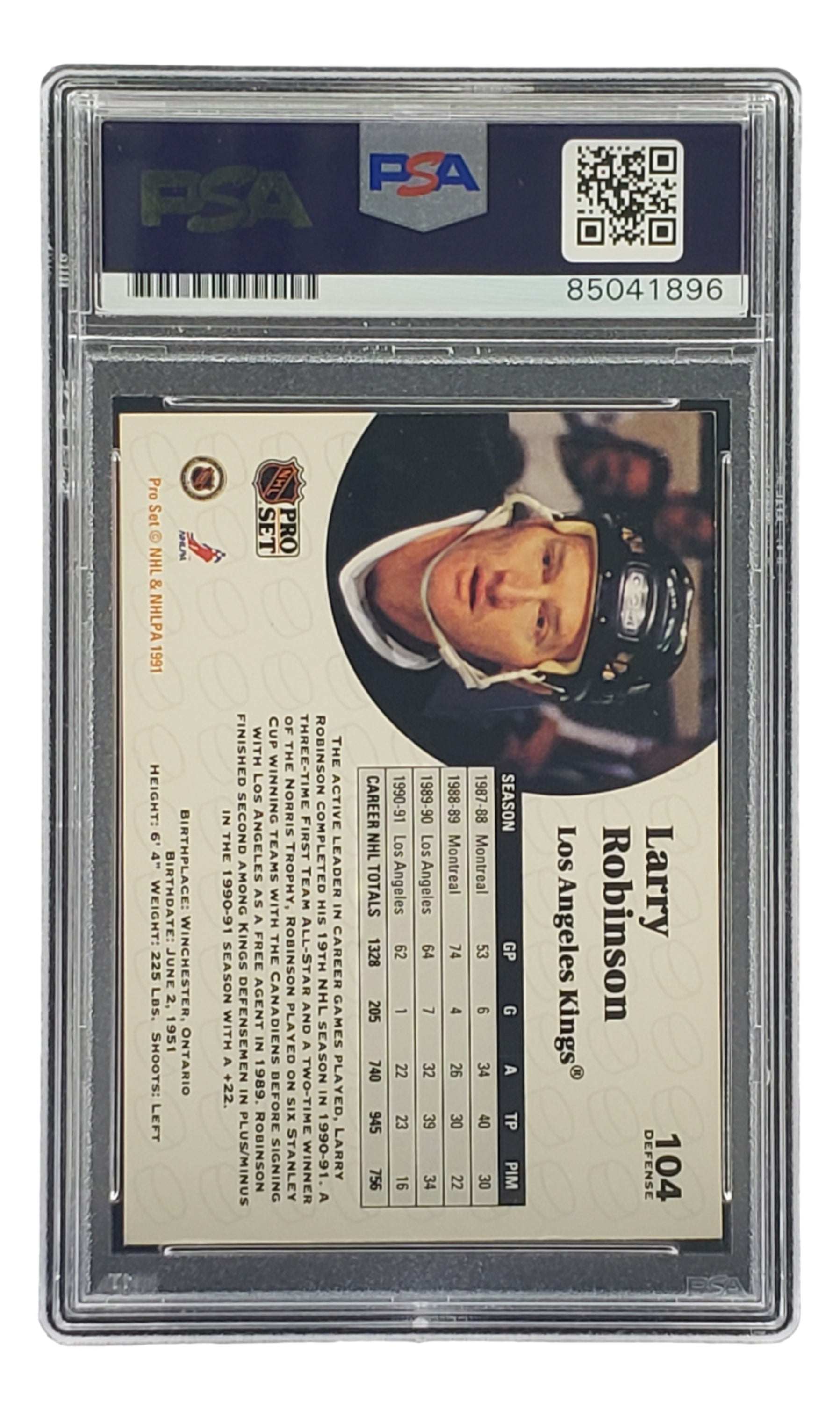 Larry Robinson Autographed 1991 Pro Set #104 LA Kings Hockey Card - PSA/DNA Certified 85041896 - Perfect for Collectors & NHL Memorabilia Fans