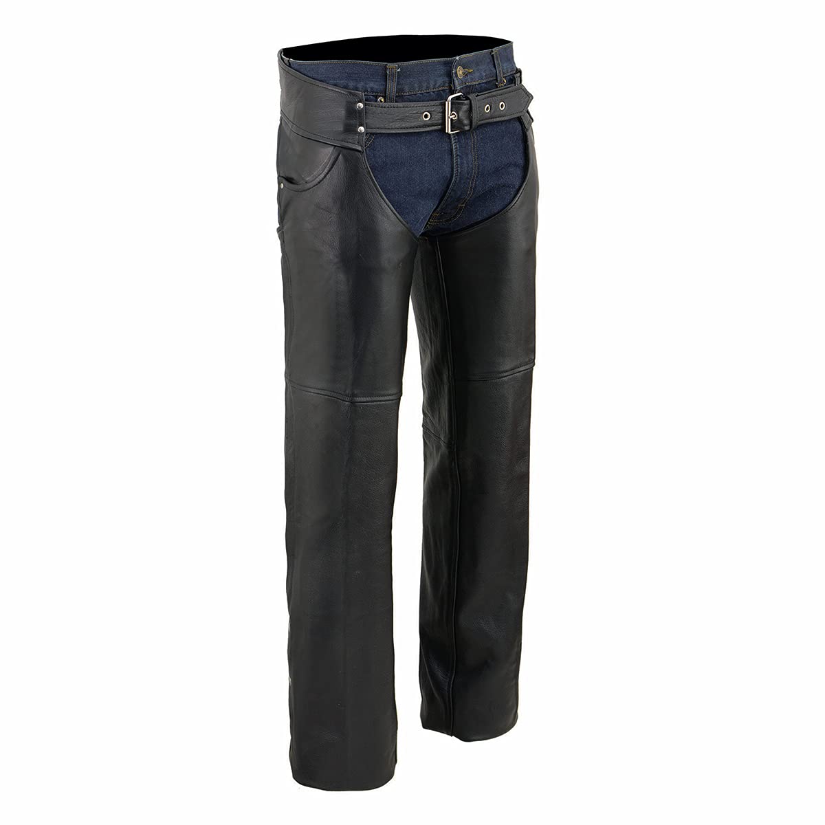 Premium Black Milwaukee Leather Chaps for Men - Classic Jean Style with Pockets - Durable Motorcycle Riding Gear for Harley & Cruiser Bikers (SH1101) - Ideal for Long Rides & Motorcycle Adventures