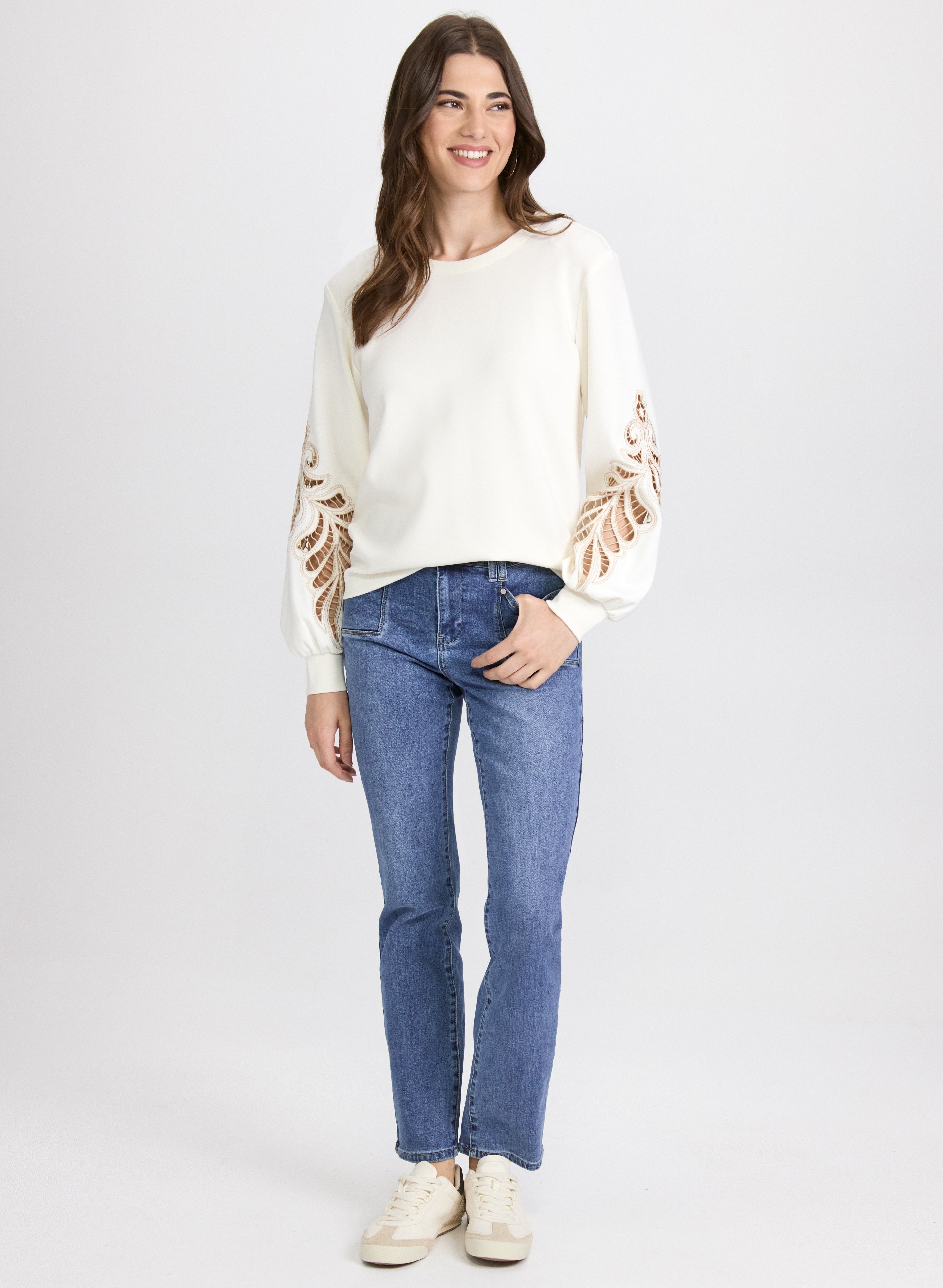 Embroidered Sleeve Top for Women - Floral Lace Blouse with Elegant Embroidery Details | Perfect for Casual Outings, Date Nights & Office Wear