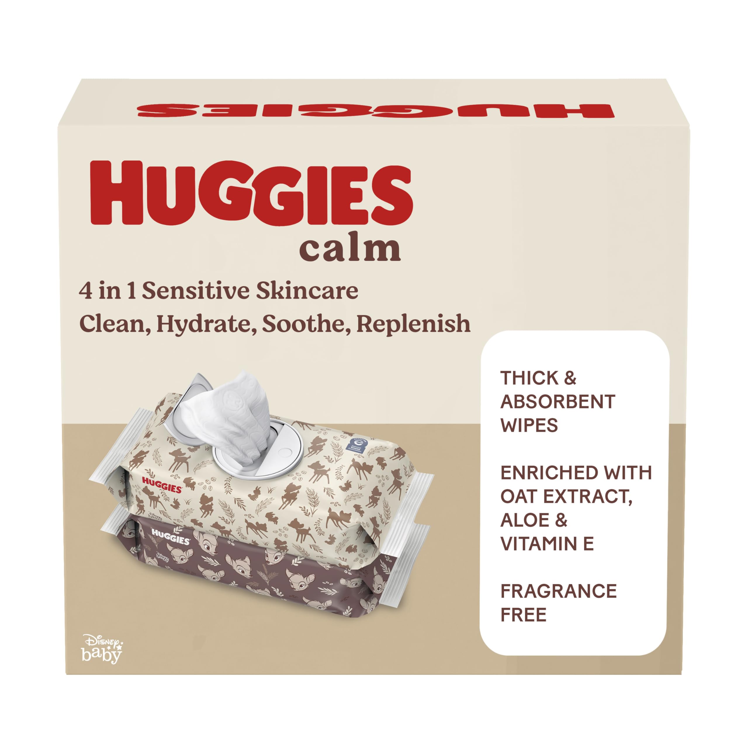 Huggies Calm Baby Wipes - Unscented & Hypoallergenic, 10 Push-Button Packs (560 Wipes Total) | Gentle for Newborn Skin, Perfect for Diaper Changes & On-the-Go Cleaning
