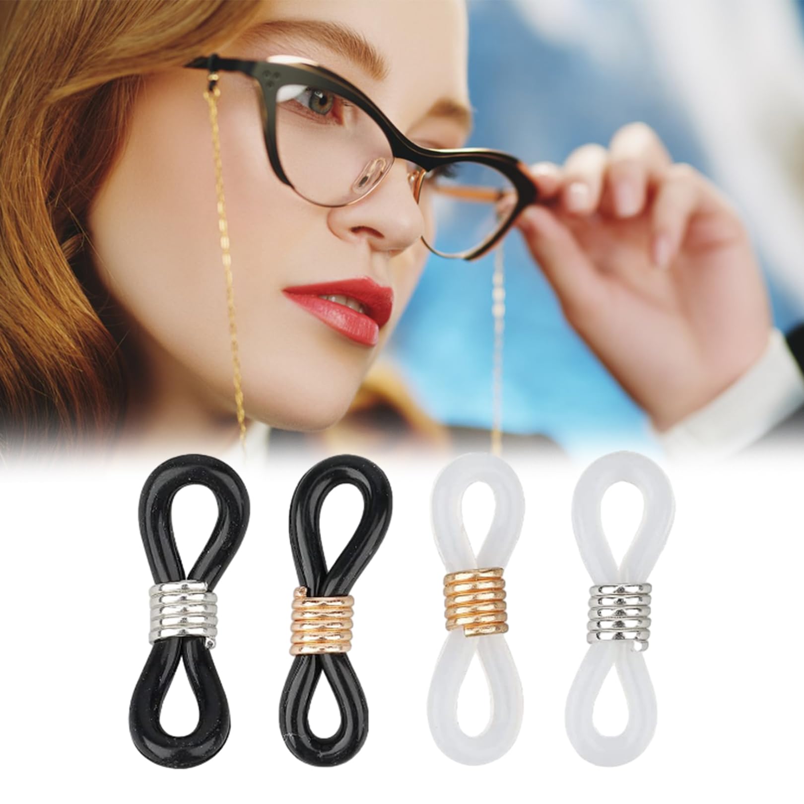 Jeufun 20pcs Adjustable Eyeglass Chains with Silicone Connectors - Anti-Slip Glasses Retainer Ends for Necklace Straps - Perfect for Reading, Sports, and Outdoor Activities