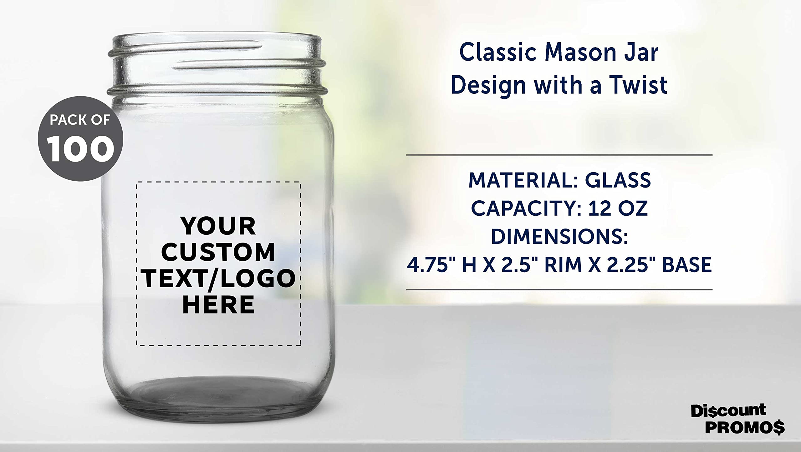 Customized 12 oz Mason Jars Bulk Pack of 100 - Personalized Glass Jars for Food Storage, DIY Crafts & Gifts - Perfect for Overnight Oats, Candies, Pickling, Spices, Beverages - Ideal for Home Kitchen, Party Favors & Wedding Decorations