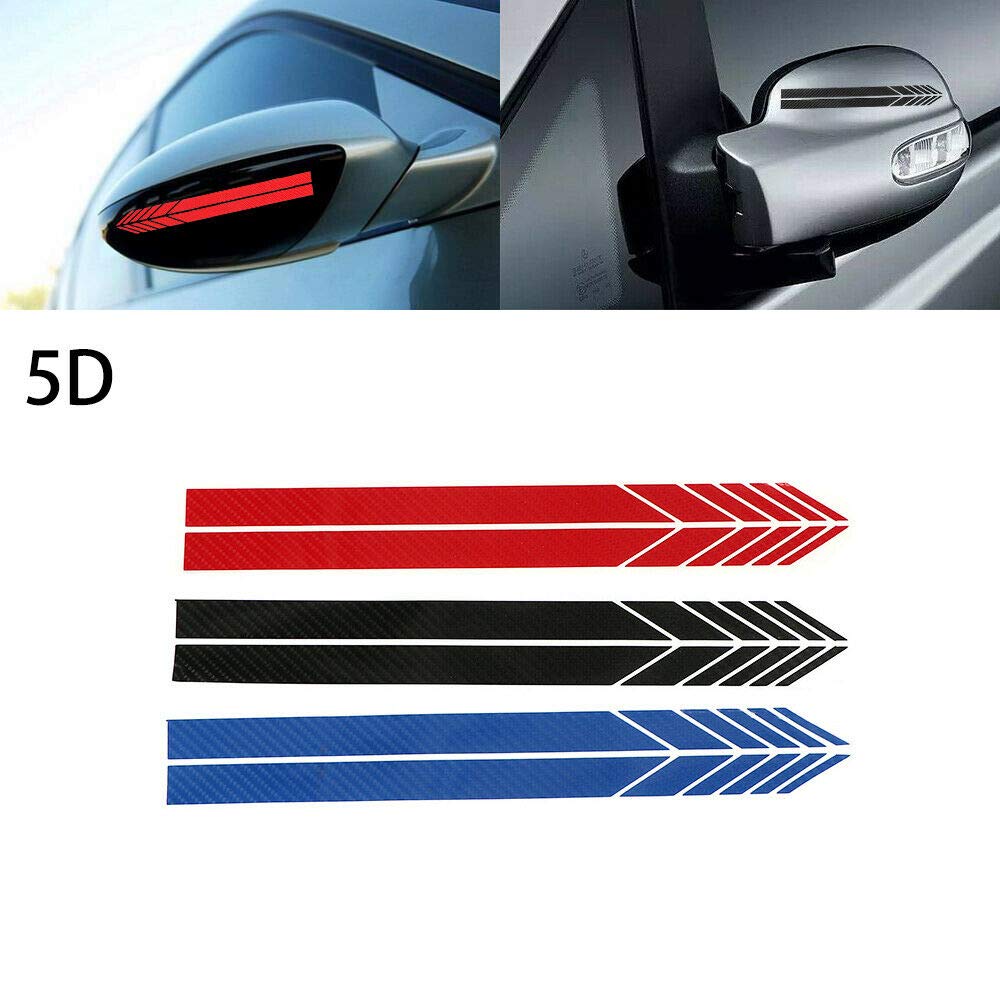 10PCS Waterproof 5D Carbon Fiber Racing Stripes Decal for Car Rearview Mirror - 2X15x2.4CM DIY Vinyl Stickers (White/Black/Red) - Perfect for Car Side Decor, Racing Style Enhancement & Vehicle Customization