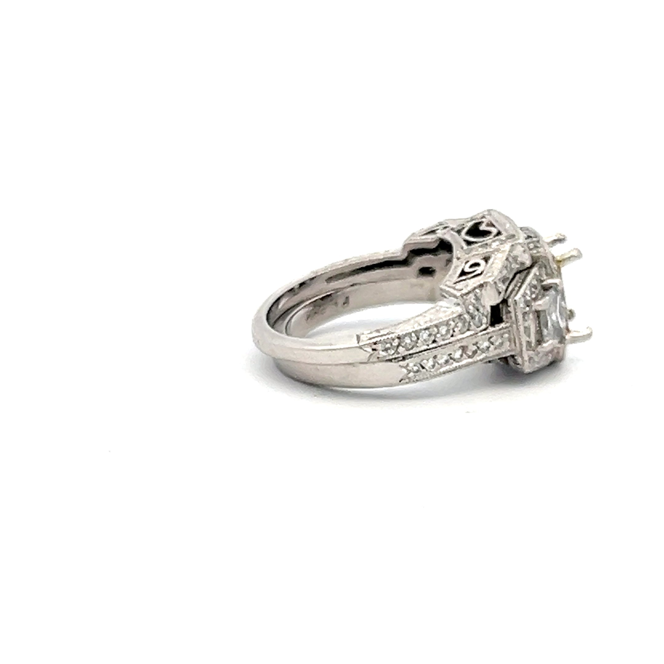 0.95 Carat Trapezoid & Round Diamond Platinum Semi Mount Engagement Ring - Perfect for Wedding Bands, Anniversary Gifts & Bridal Jewelry