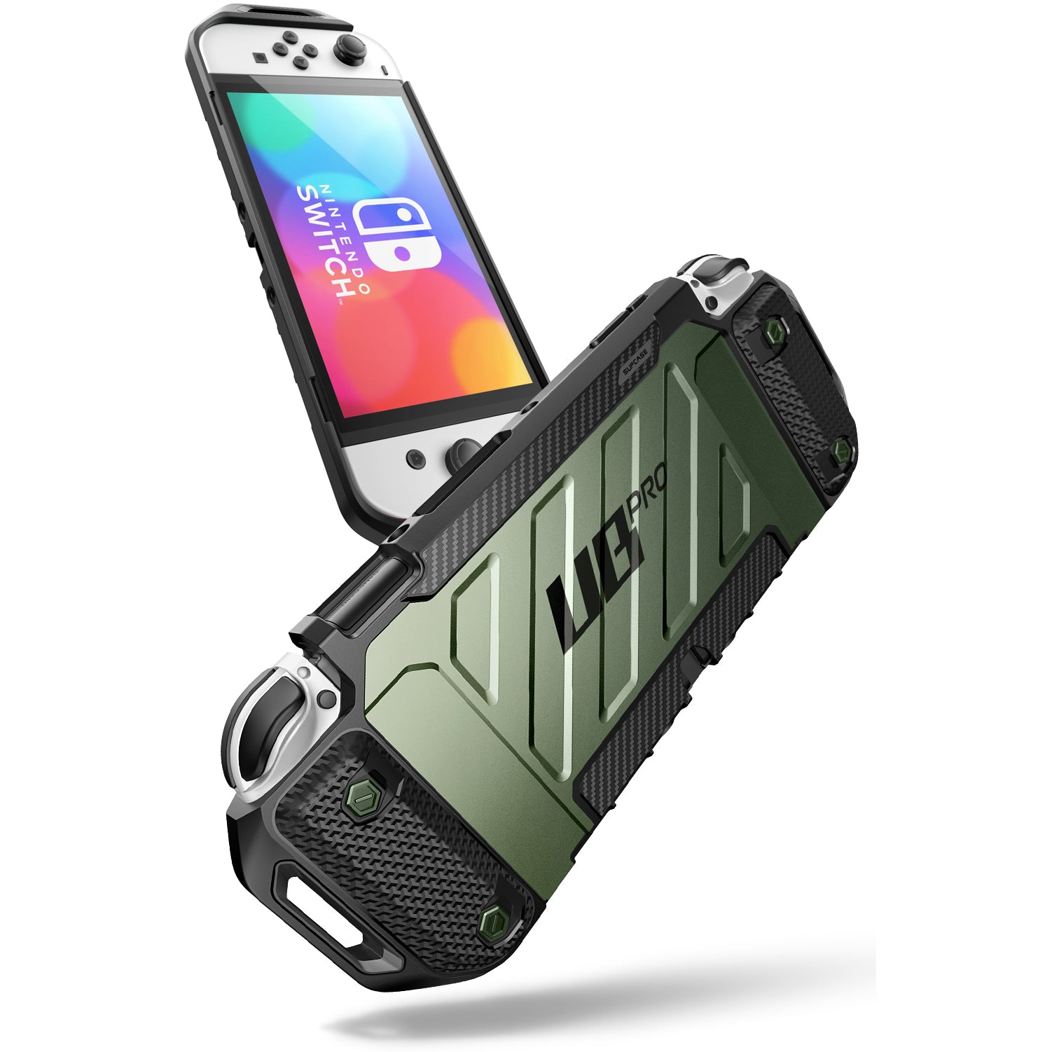 Nintendo Switch OLED Case - Unicorn Beetle PRO Dockable Grip Cover, Dark Green - Protective Shell for Gaming, Travel & Everyday Use