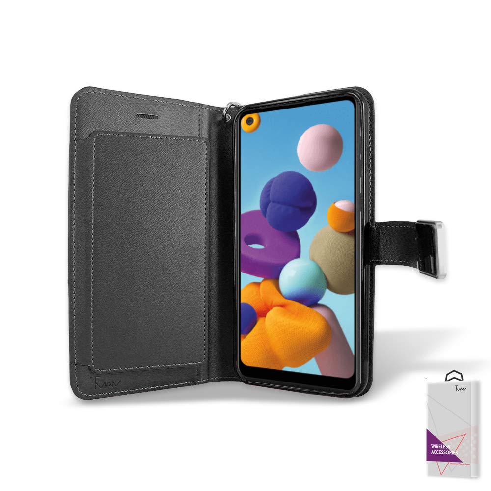 Premium Leather Wallet Case for Samsung Galaxy A11 (A115) - Double Card Slots, RFID Protection, Slim Design - Perfect for Everyday Use, Travel & Business (Black)