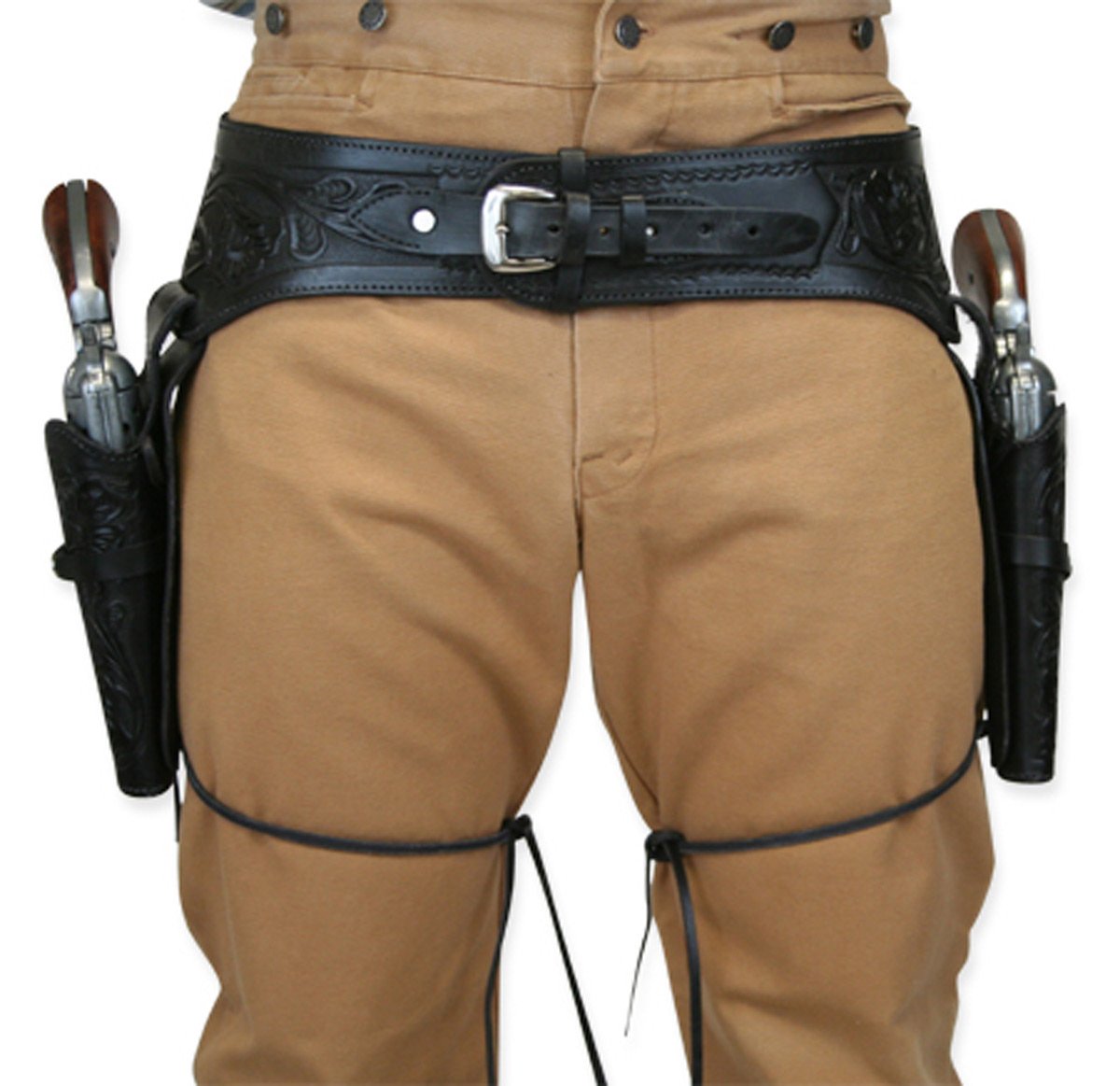 Historical Emporium .44/.45 Cal Standard Double Western Gun Belt & Holster Set - Genuine Tooled Leather for Cowboy Action Shooting & Western Reenactments
