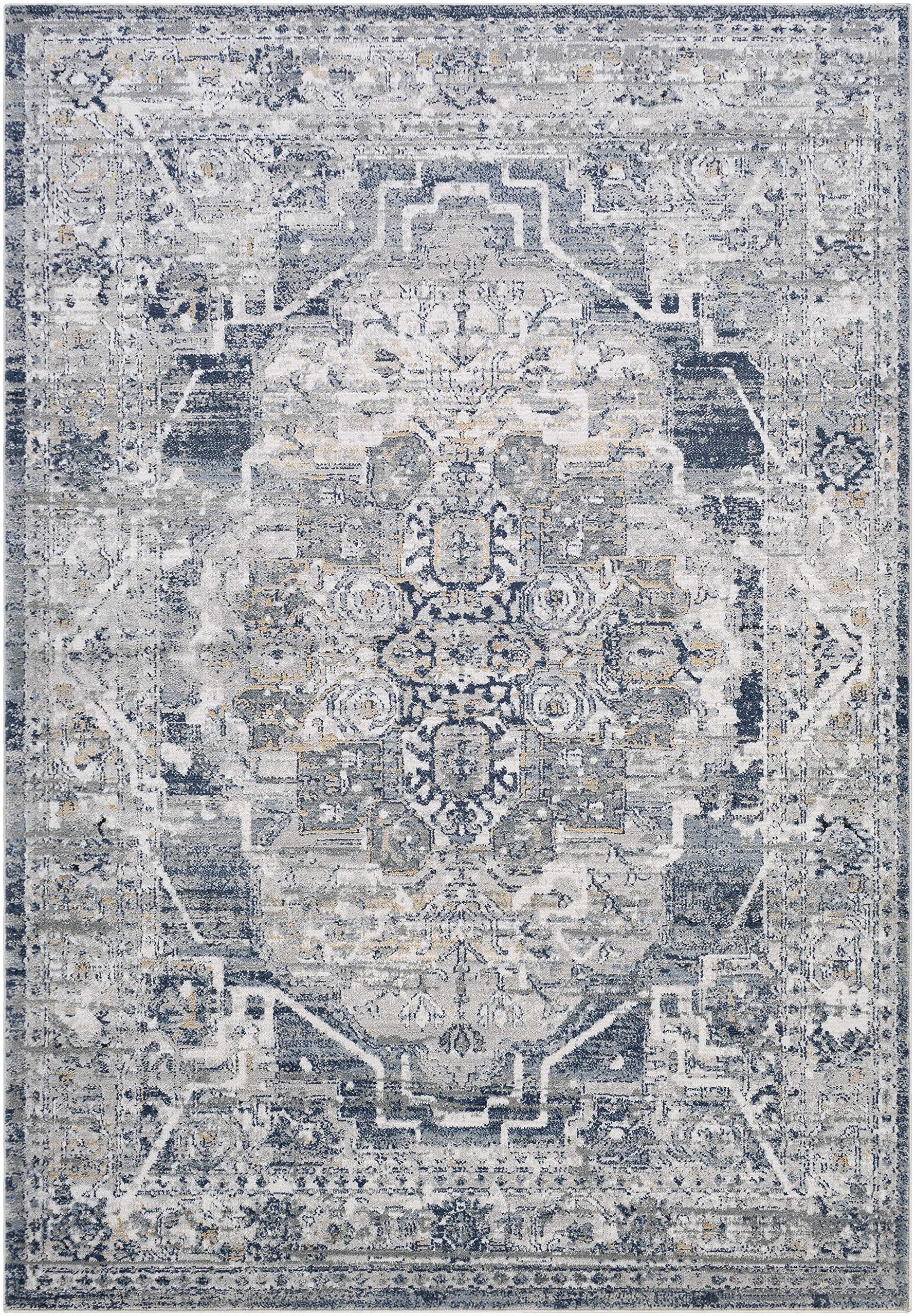 Hauteloom Tansley Traditional Area Rug 9' x 12' - Soft Gray Blue Black Living Room Bedroom Rug - Perfect for Home Decor, Cozy Spaces & Modern Interiors