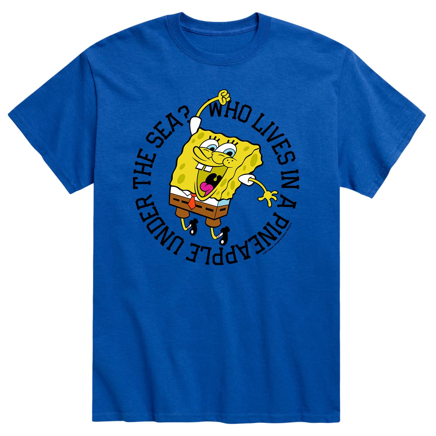 Spongebob Squarepants 'Who Lives in a Pineapple' Graphic T-Shirt for Men - Cool Cartoon Short Sleeve Tee - Perfect for Casual Wear, Cosplay, and Nickelodeon Fans