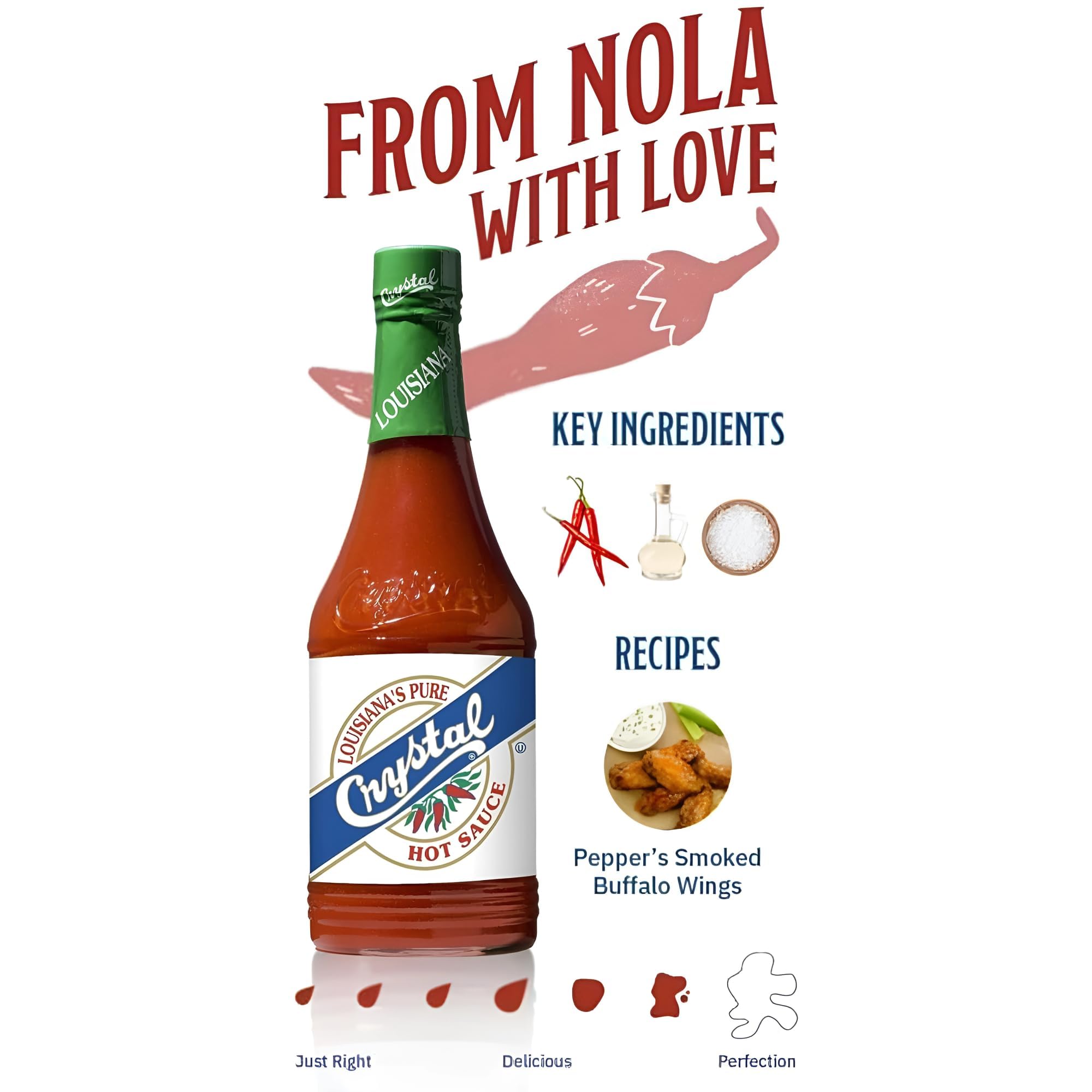 Louisiana Original Crystal Hot Sauce 12oz (Pack of 6) - Pure, Low Fat & Low Sodium Pepper Sauce - Perfect for Sandwiches, Wings, Pizza, Tacos, Soups & Cooking - Great for BBQ, Parties & Gifting