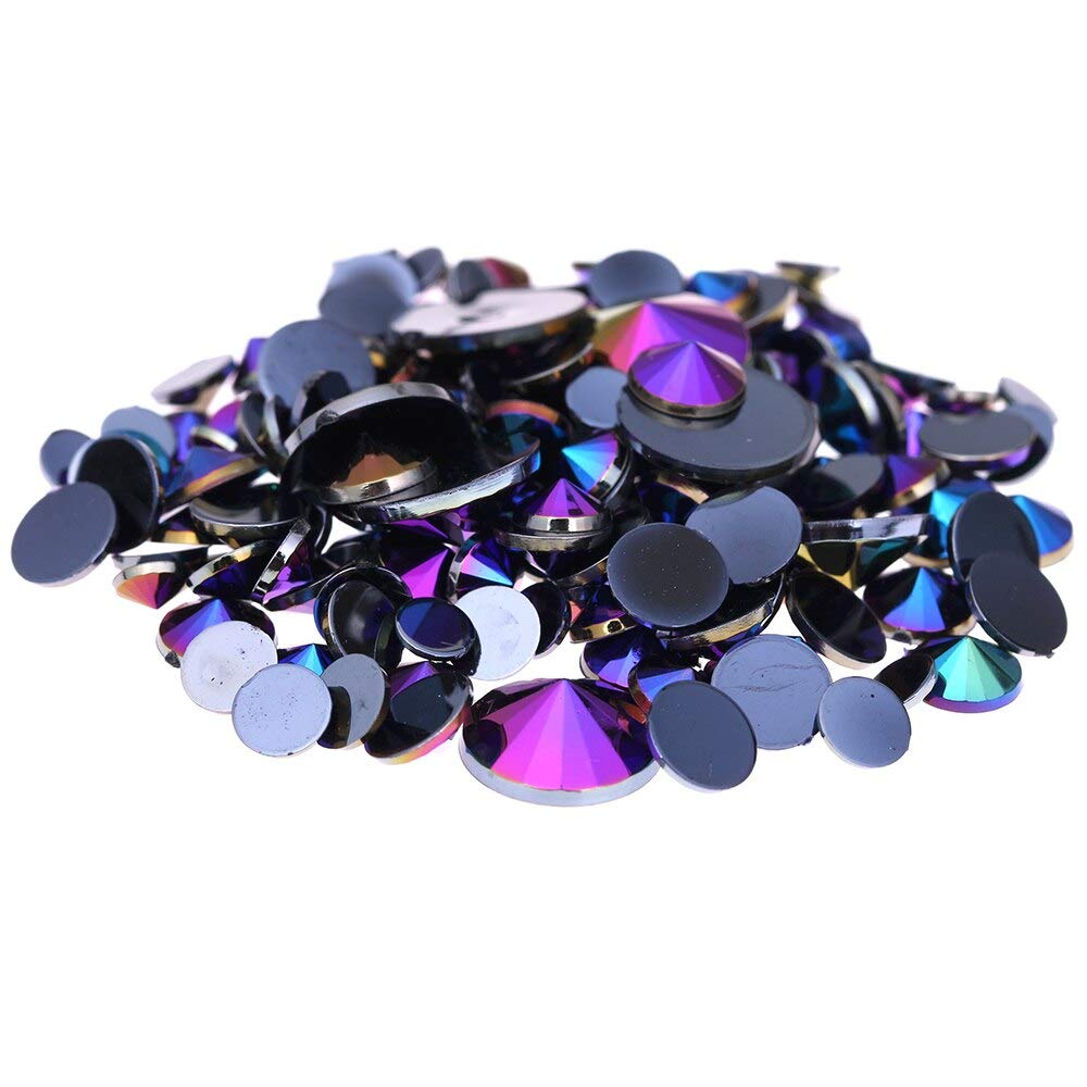 500pcs 10mm Acrylic Rhinestones Flatback Diamonds - AB Color Glue On Rhinestones for Nail Art, Phone Case, Jewelry Making, DIY Crafts (Black AB) | Perfect for Nail Decoration, DIY Accessories, and Craft Projects