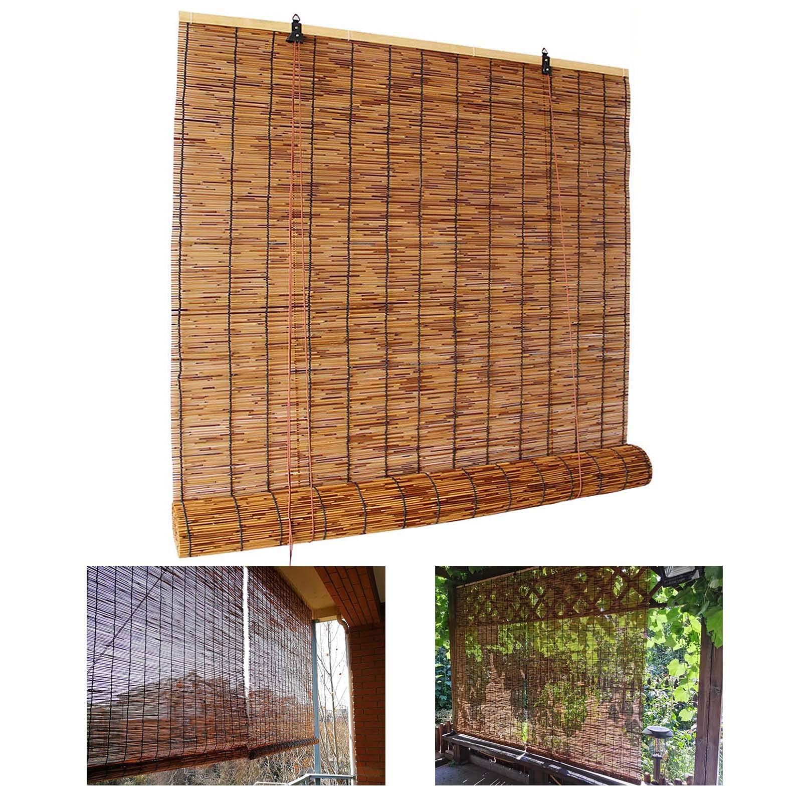 Natural Reed Roll Up Blind - Bamboo Roller Shades for Windows - Indoor/Outdoor Sunshade Curtain - Retro Straw Decoration - 50x60cm (20x24in) & 122x183cm (48x72in) Sizes - Perfect for Patio, Living Room, and Bedroom Window Treatments