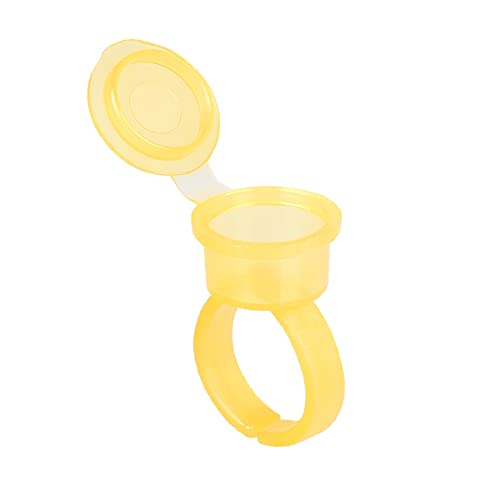 50pcs Disposable Tattoo Ink Rings with Lids - Portable Tattoo Pigment Cups for Artists - Finger Ink Holders, Nail Art & Eyelash Extension Rings (Yellow) - Perfect for Tattoo Studios, Salons & DIY Beauty