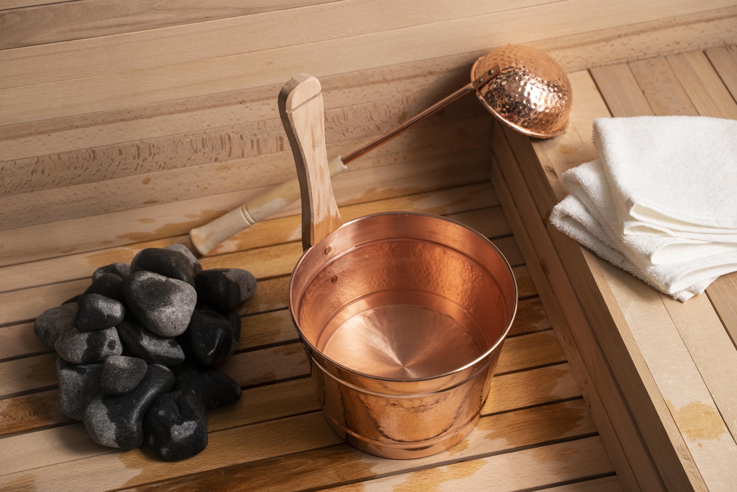 Handmade 100% Solid Copper Sauna Bucket and Ladle Set | Hammered Copper Spa Accessories | Turkish Hammam Gift | Perfect for Sauna, Steam Room & Home Spa Relaxation