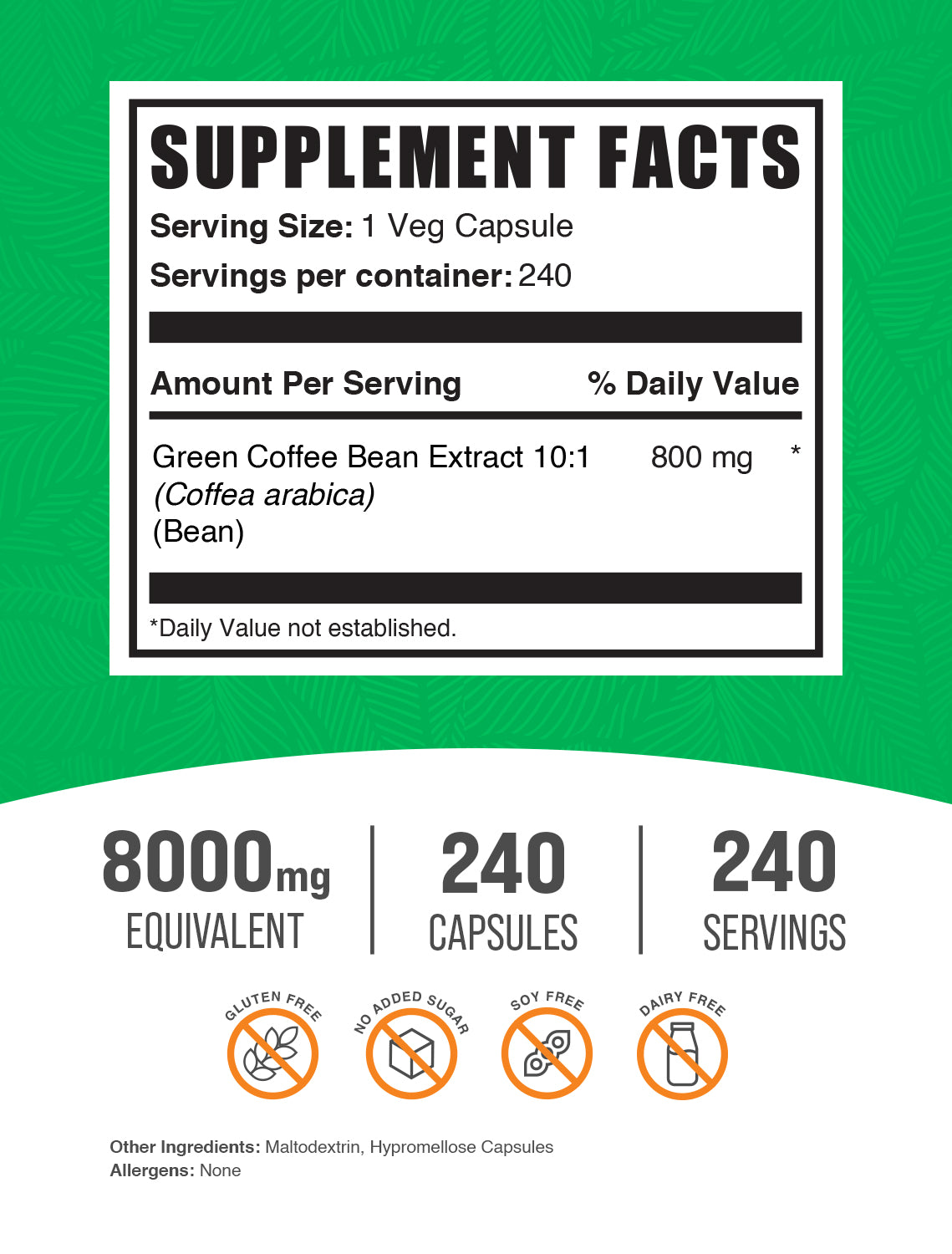 Premium Green Coffee Bean Extract Capsules for Weight Loss & Energy Boost - 100% Pure Natural Supplement for Metabolism Support - Ideal for Daily Wellness & Fitness Routines