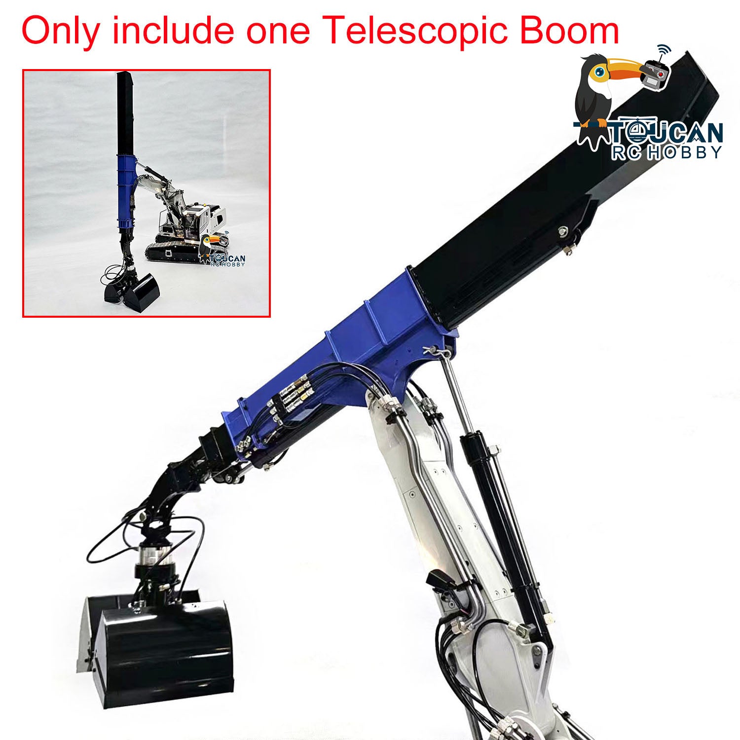 Upgraded MTM Metal Telescopic Boom Tiltable Bucket Claw for 1/14 946 EC380 RC Hydraulic Excavator | Heavy Duty Digging Attachment | Perfect for RC Construction Simulation & DIY Engineering Projects