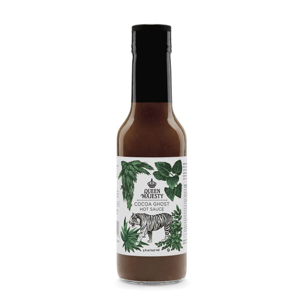 Queen Majesty Hot Sauce - Cocoa Ghost Hot Sauce 5 Fl Oz (2 Pack) - All Natural Habanero & Ghost Pepper Sauce with Chipotle - Vegan, Low-Carb, Sugar-Free, Kosher, Gluten-Free, Non-GMO - Perfect for Tacos, Wings & Spicy Food Lovers