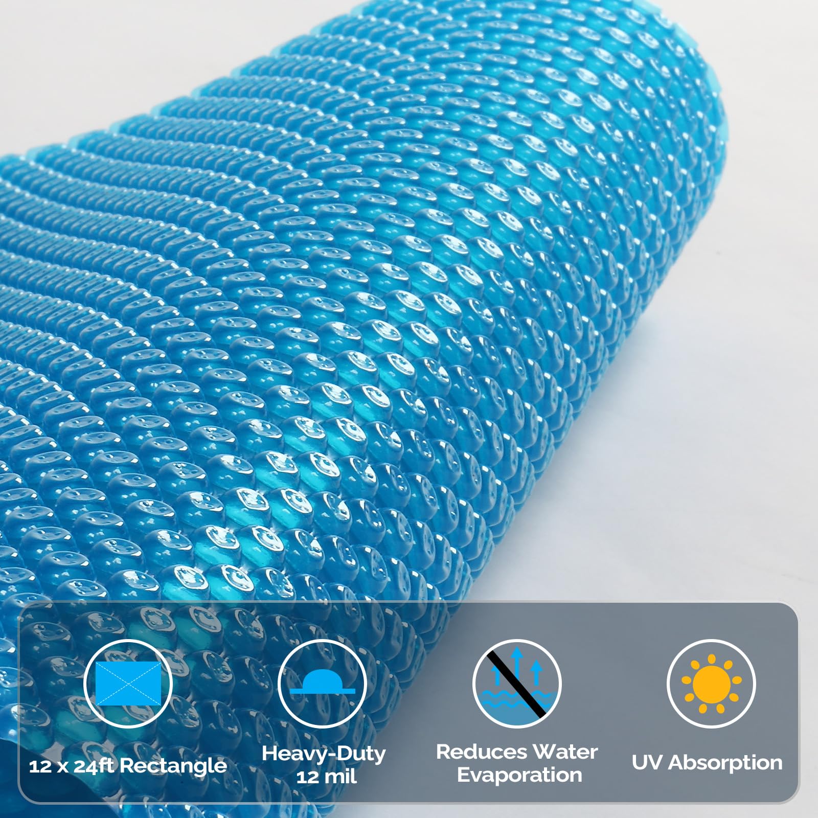 VINGLI 12Mil Solar Pool Cover 12x24FT Rectangle Solar Blanket for Inground & Above-Ground Pools, Blue (12' x 24') - Energy Efficient Heating, Extends Swimming Season, Reduces Water Evaporation & Chemical Use