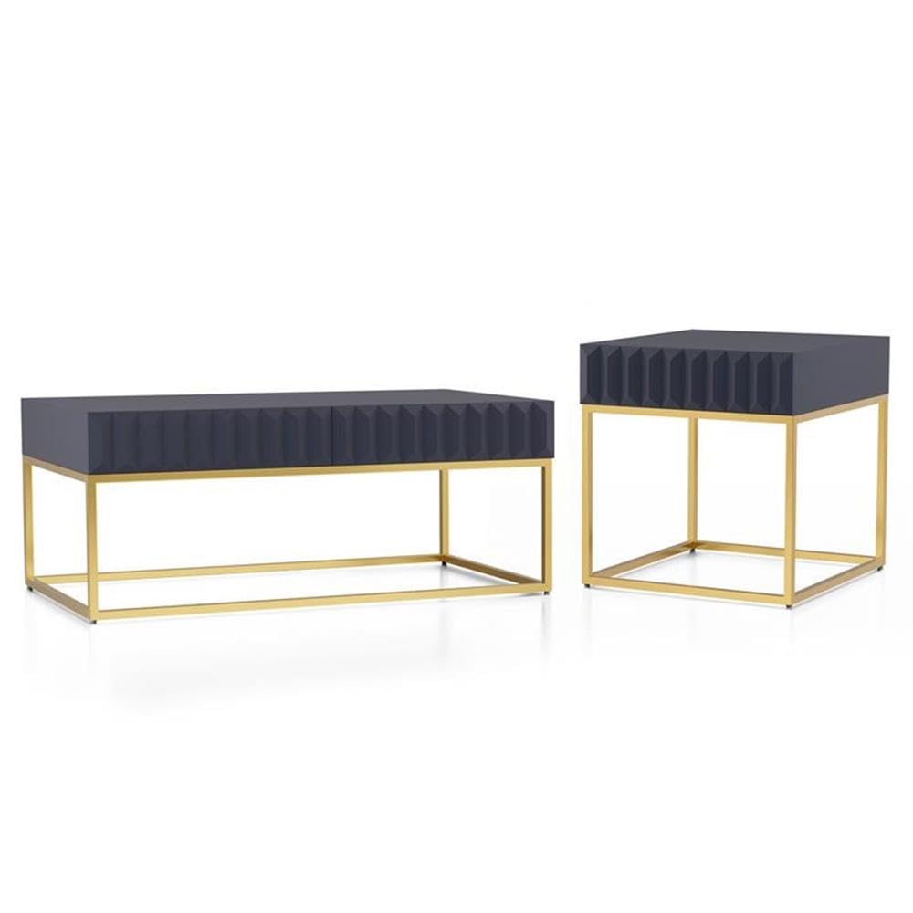 Giffore Metal 2-Piece Coffee Table Set - Antique Blue for Living Room Decor